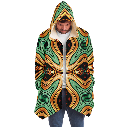 Men's  Green & Gold Retro Kaleidoscope Pattern Microfleece Cloak