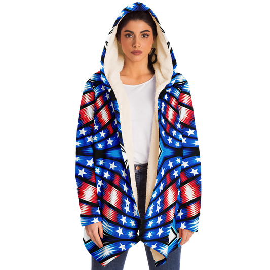 Women's Red White Blue Geometric Pattern All-Over Print Microfleece Cloak