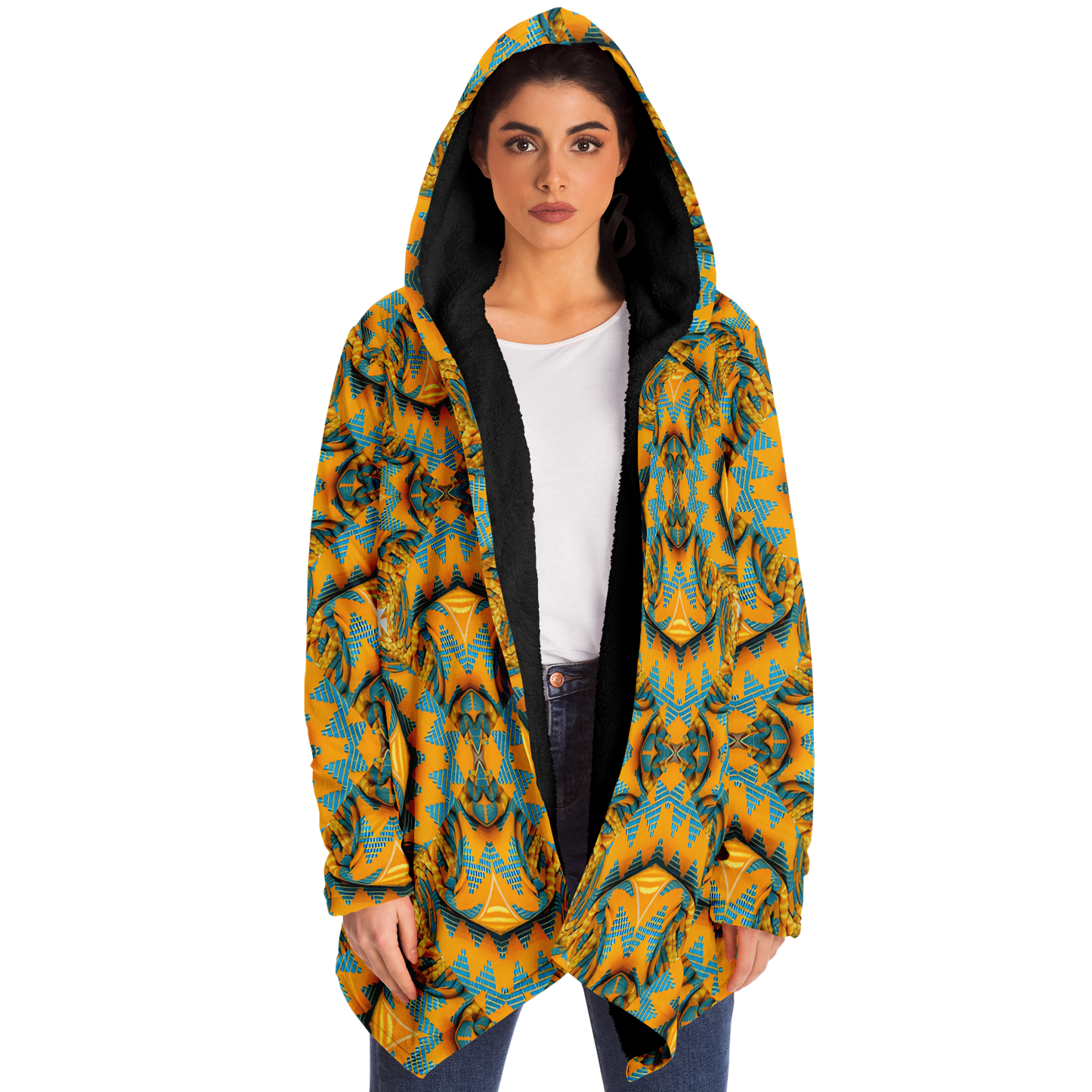 Women's Golden Kaleidoscope Pattern Microfleece Cloak