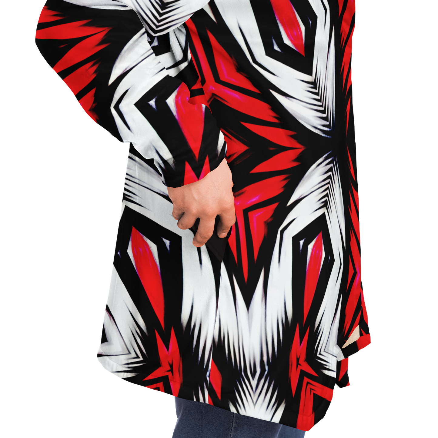 Men's Abstract Red, White & Black Pattern All-Over Print All Over Print Microfleece Cloak