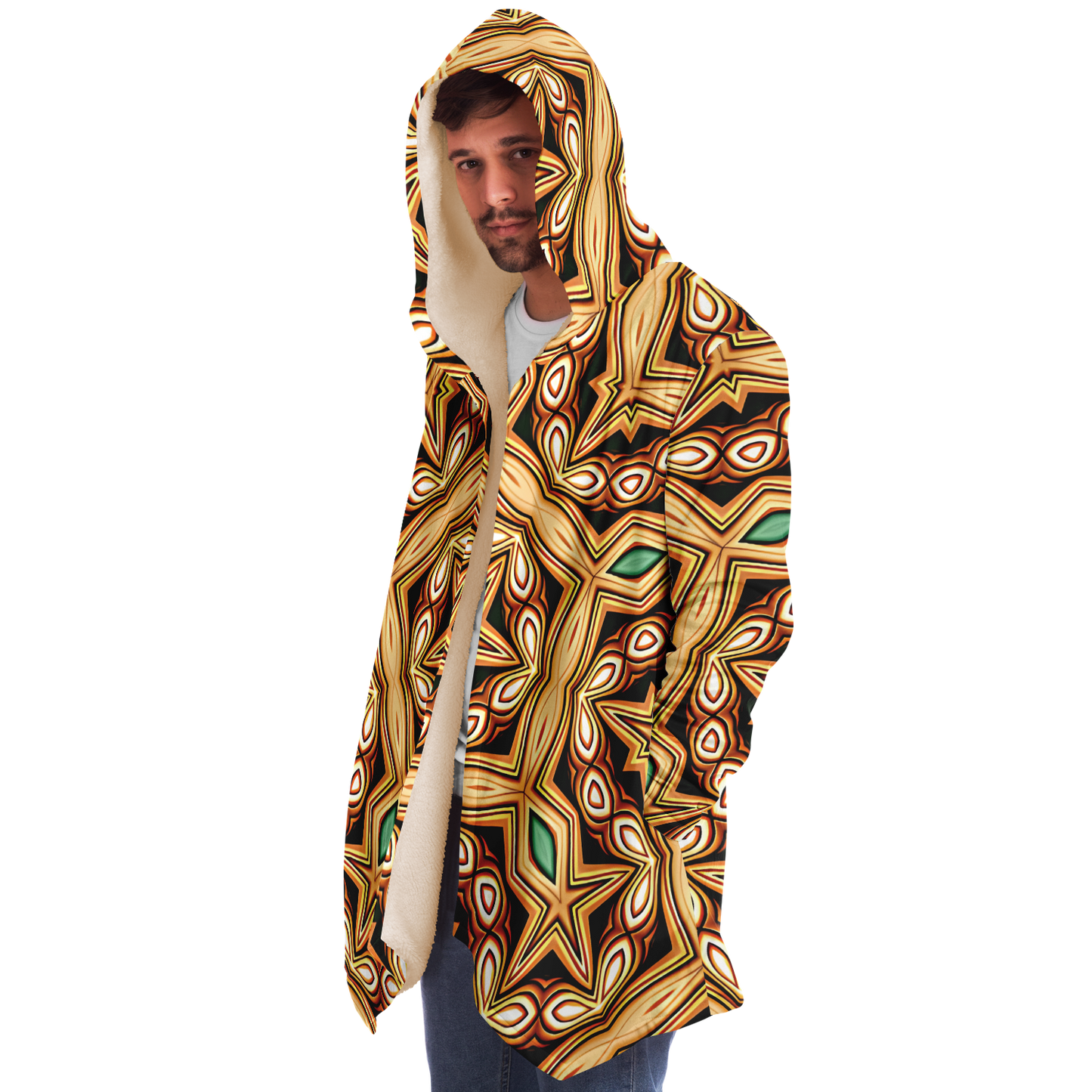 Men's Retro Geometric Brown & Teal Pattern Microfleece Cloak