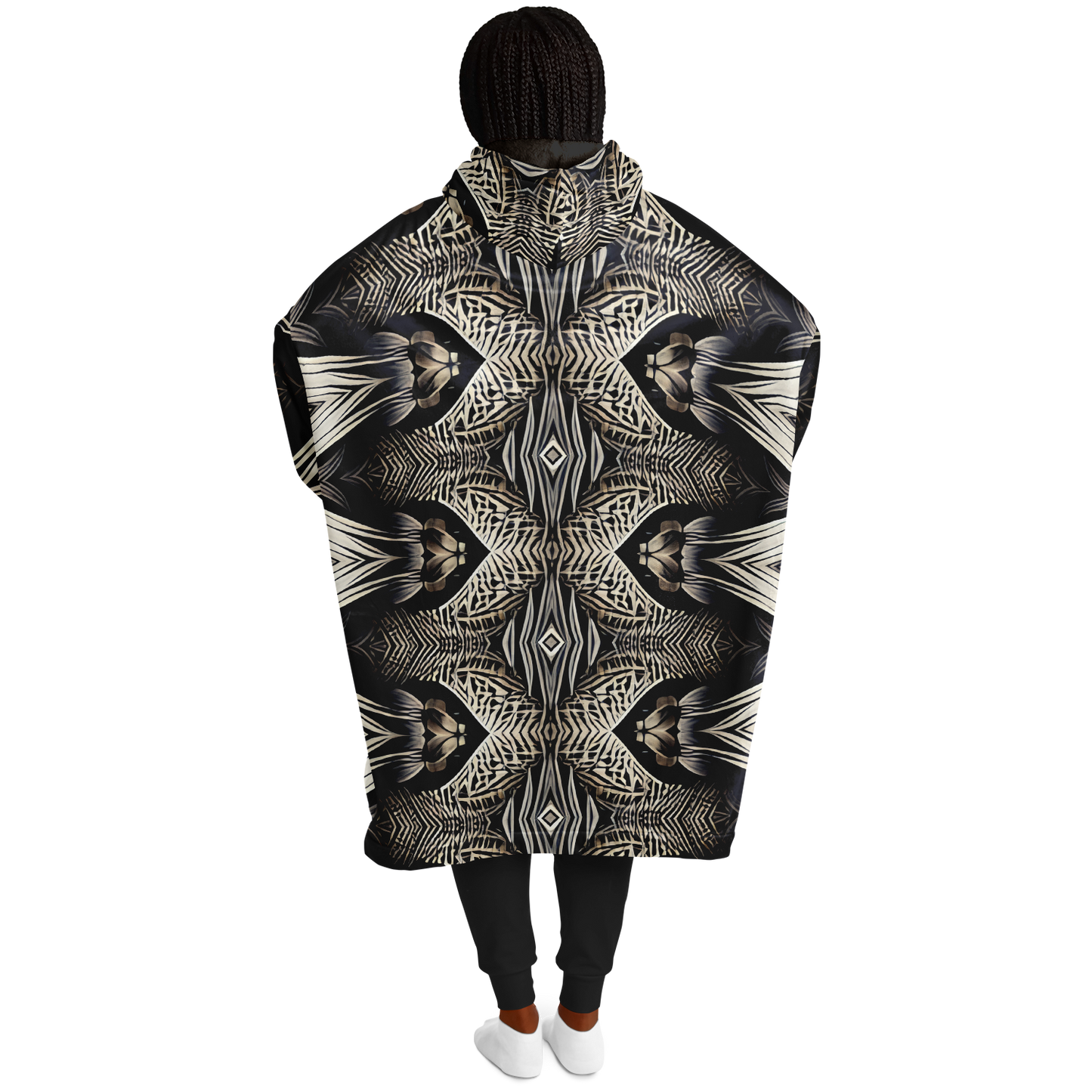 Women's Monochrome Geometric Kaleidoscope Pattern All Over Print Snug Hoodie
