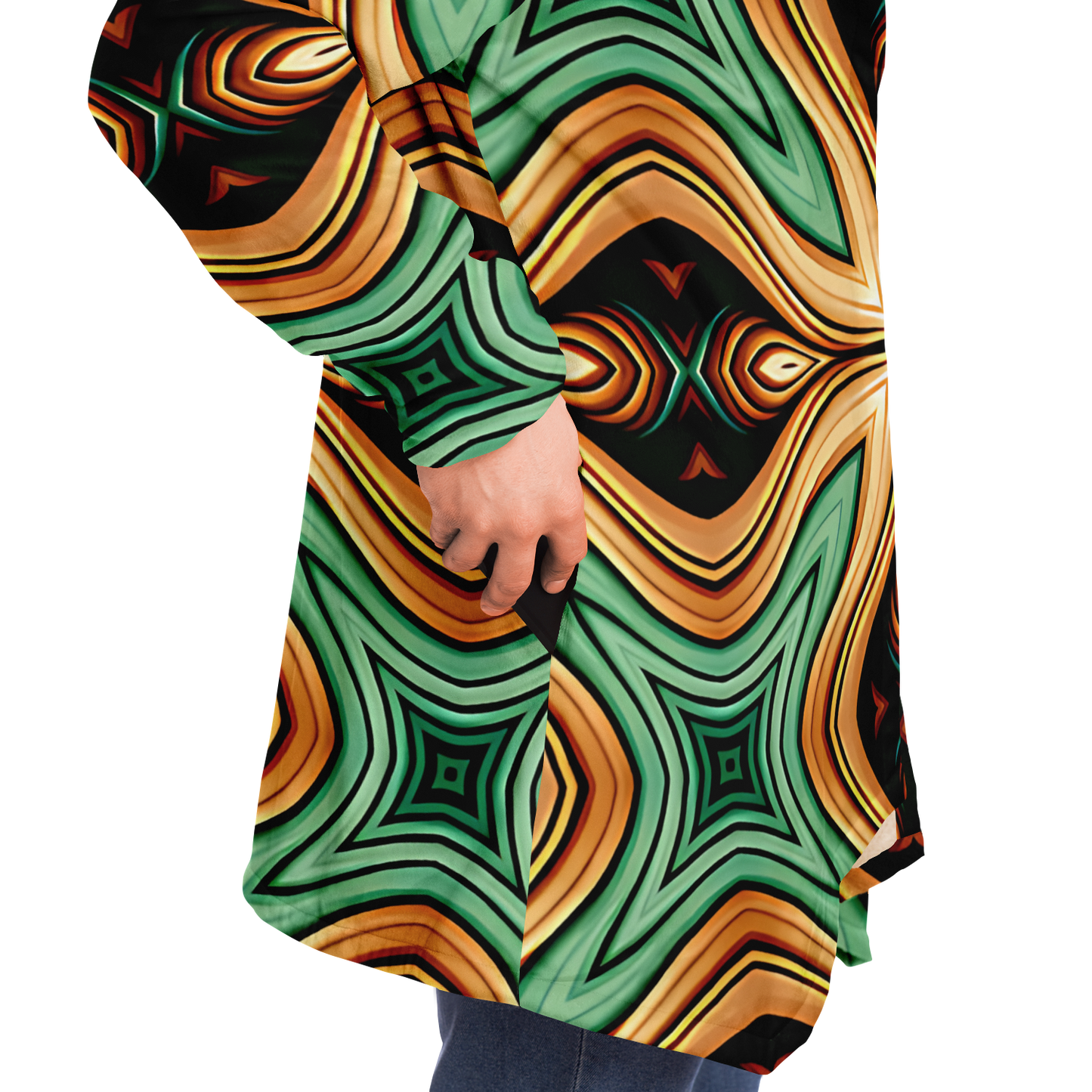 Men's  Green & Gold Retro Kaleidoscope Pattern Microfleece Cloak
