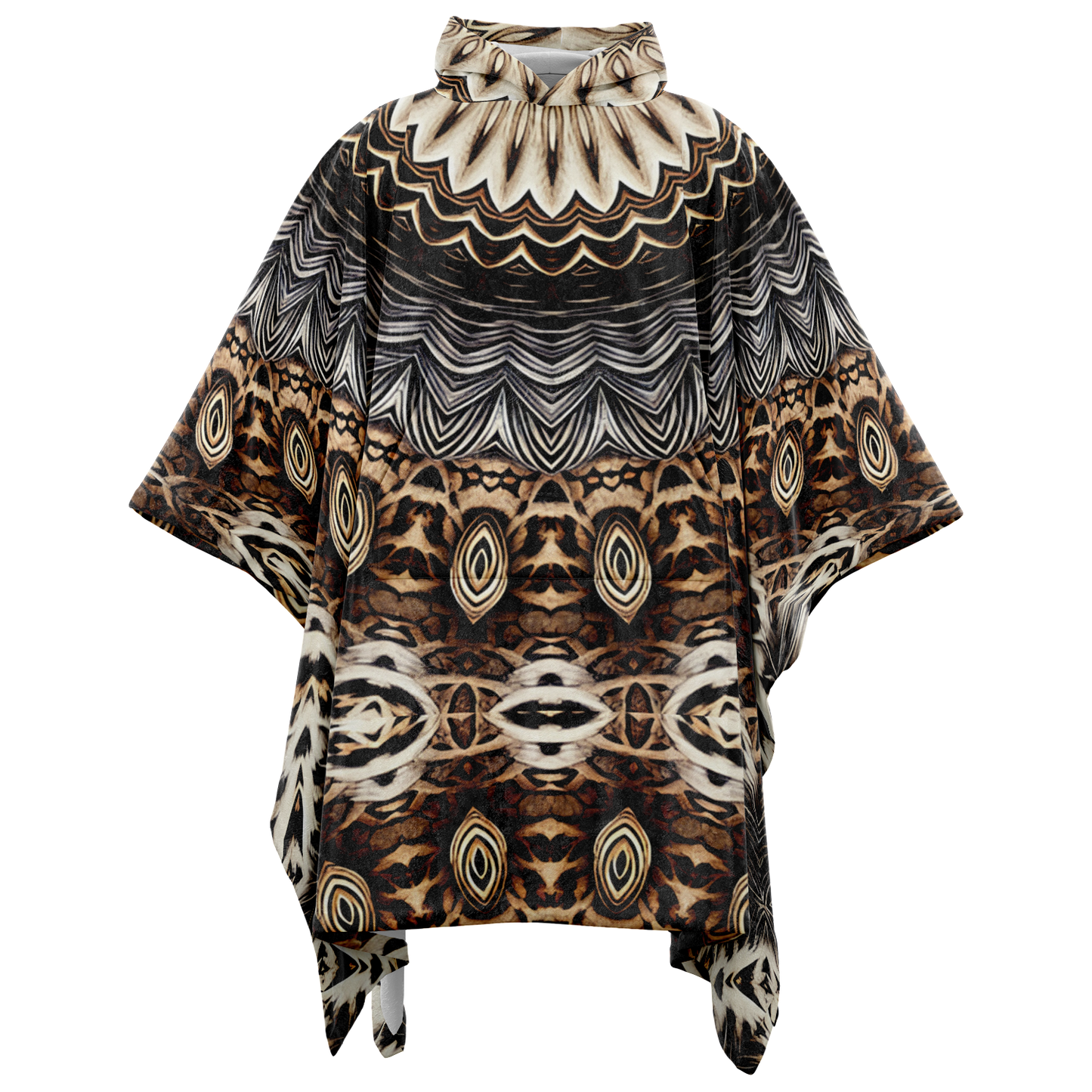 Women's Kaleidoscope Mandala Pattern  All-Over Print Flannel Blanket Poncho