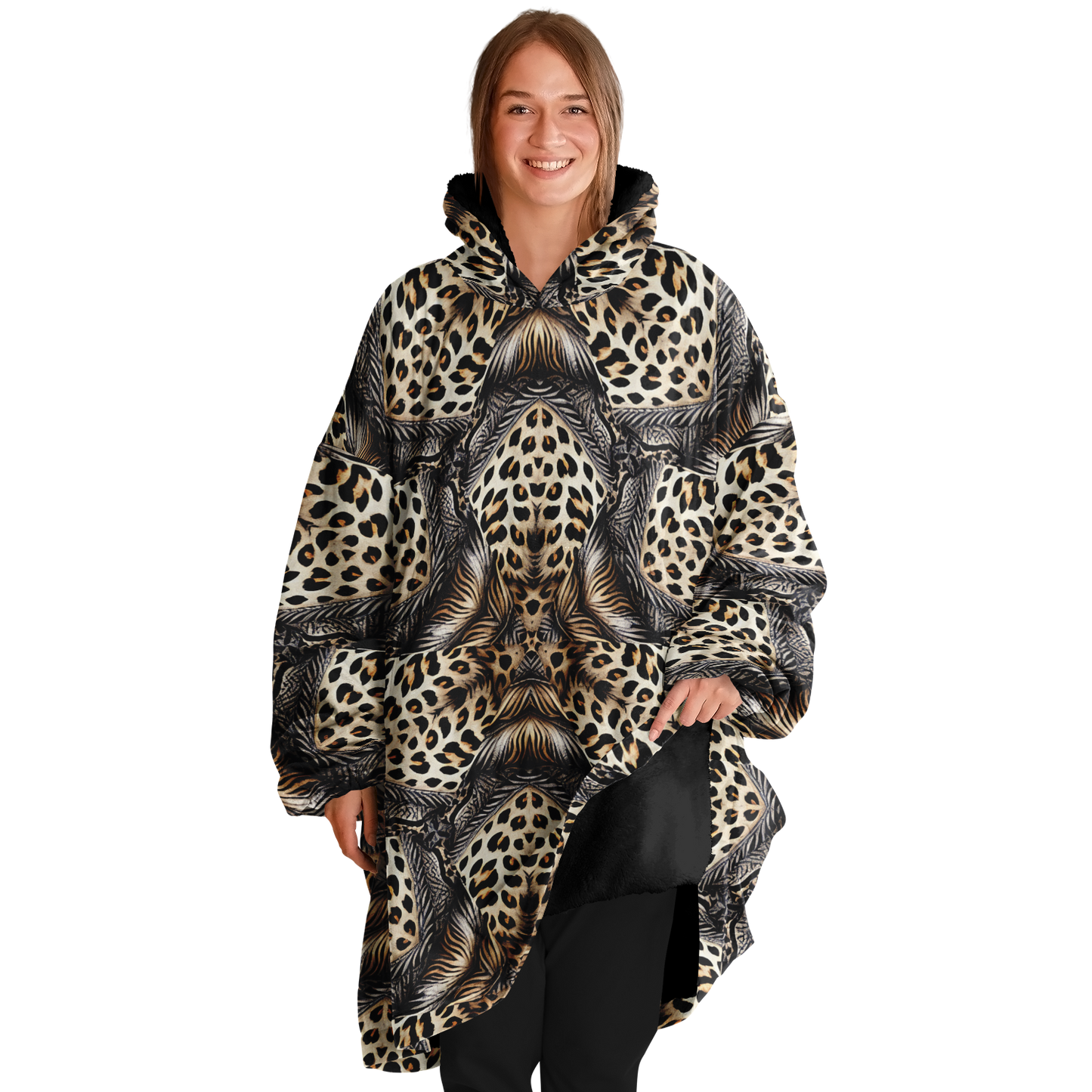 Women's Kaleidoscope Leopard  Pattern All-Over Print Snug Hoodie Snug Hoodie