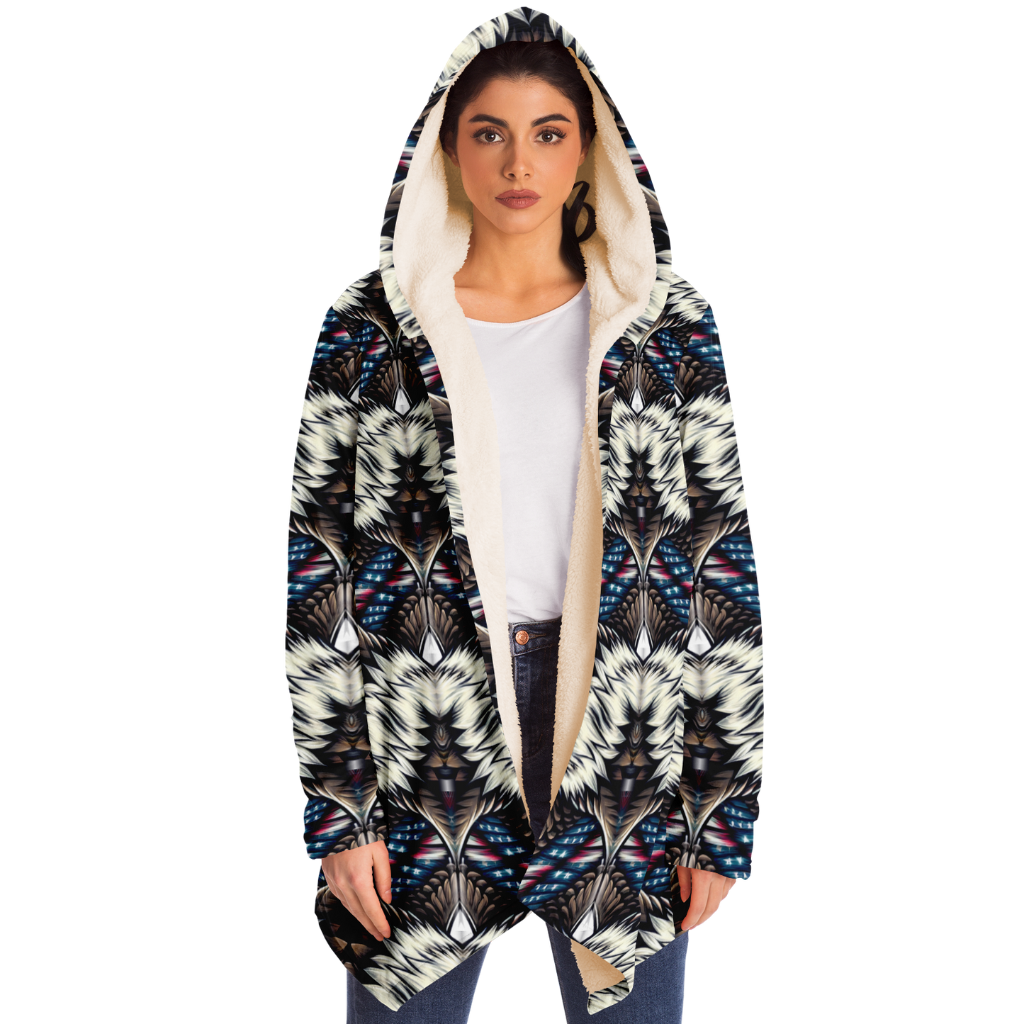 Women's Bold Geometric Pattern All-Over Print Microfleece Cloak