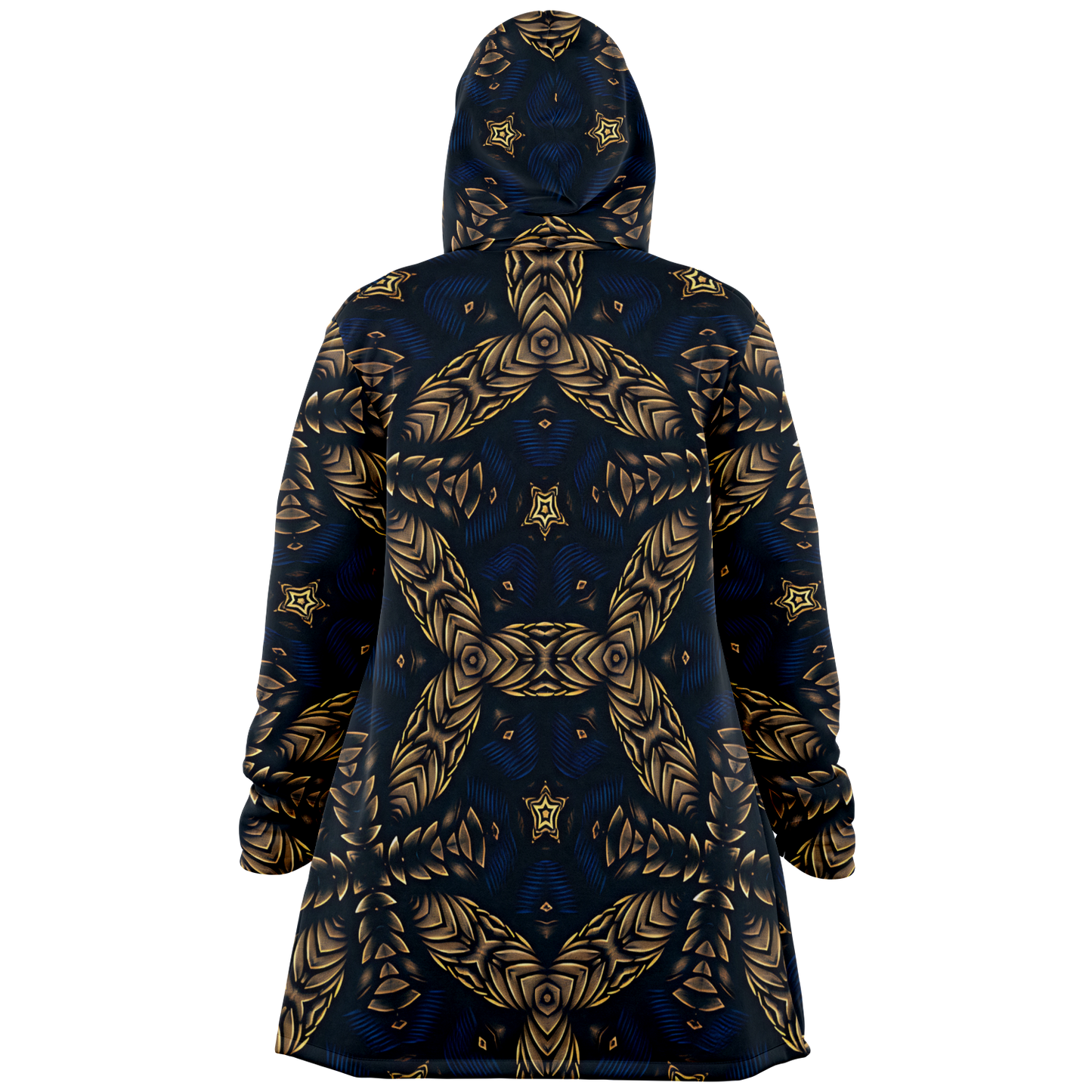 Men's Asymmetrical Gold, Blue & Black Pattern All Over Print Microfleece Cloak