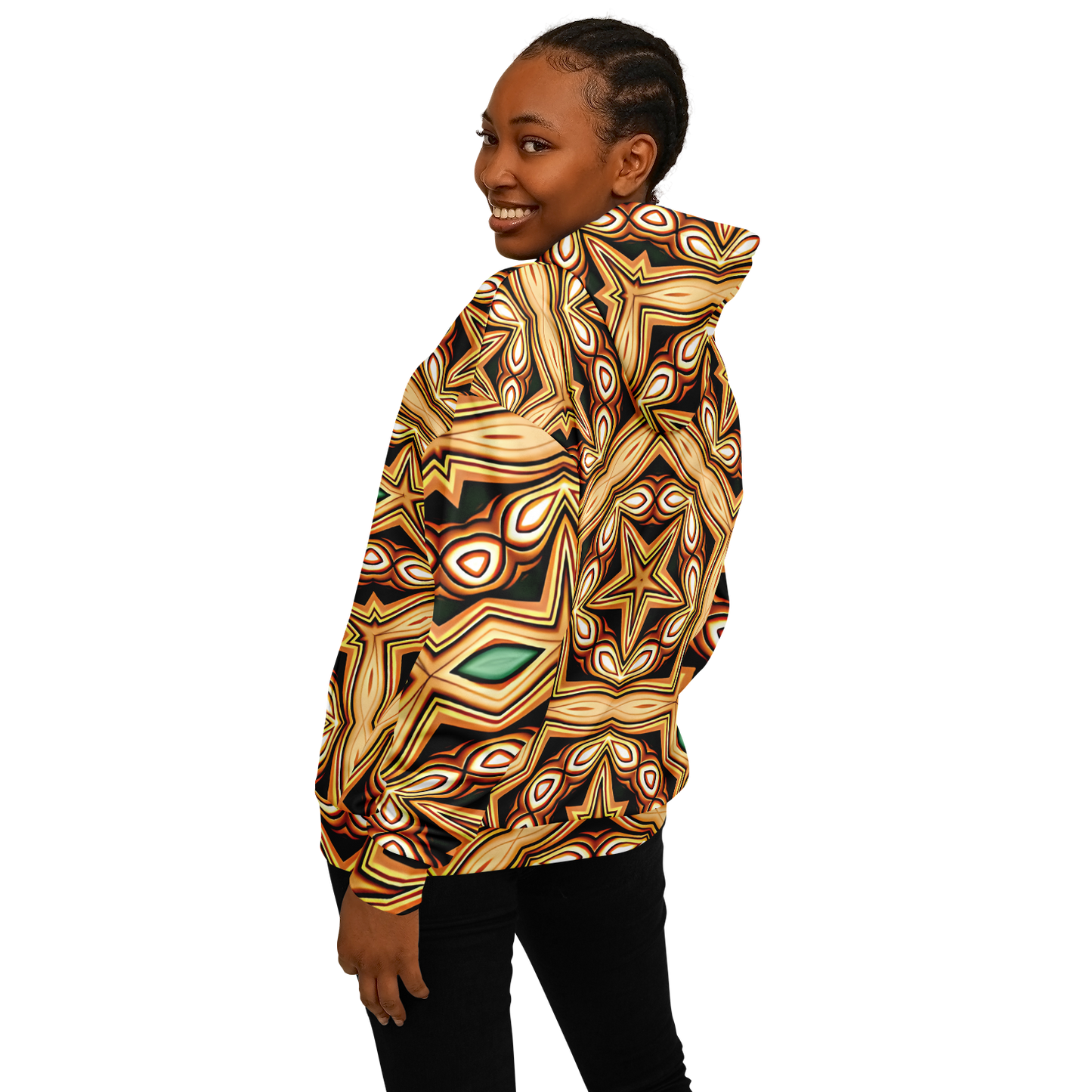 Women's Retro Geometric Brown & Teal Pattern Heavyweight Oversized Hoodie