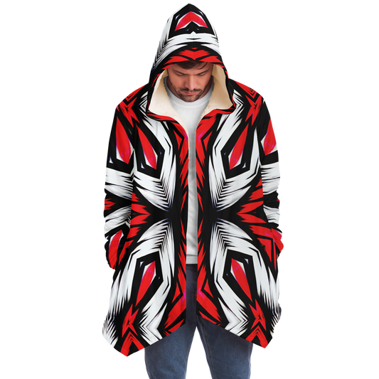 Men's Abstract Red, White & Black Pattern All-Over Print All Over Print Microfleece Cloak