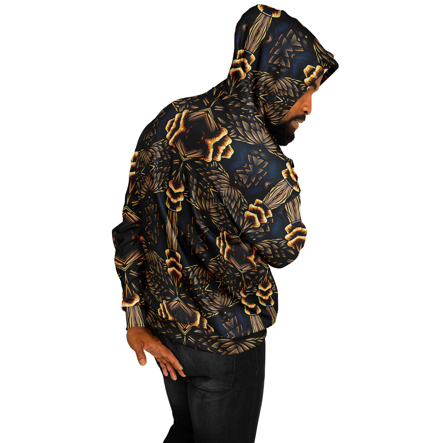 Men's Geometric Gold & Black Pattern Heavyweight Oversized Hoodie