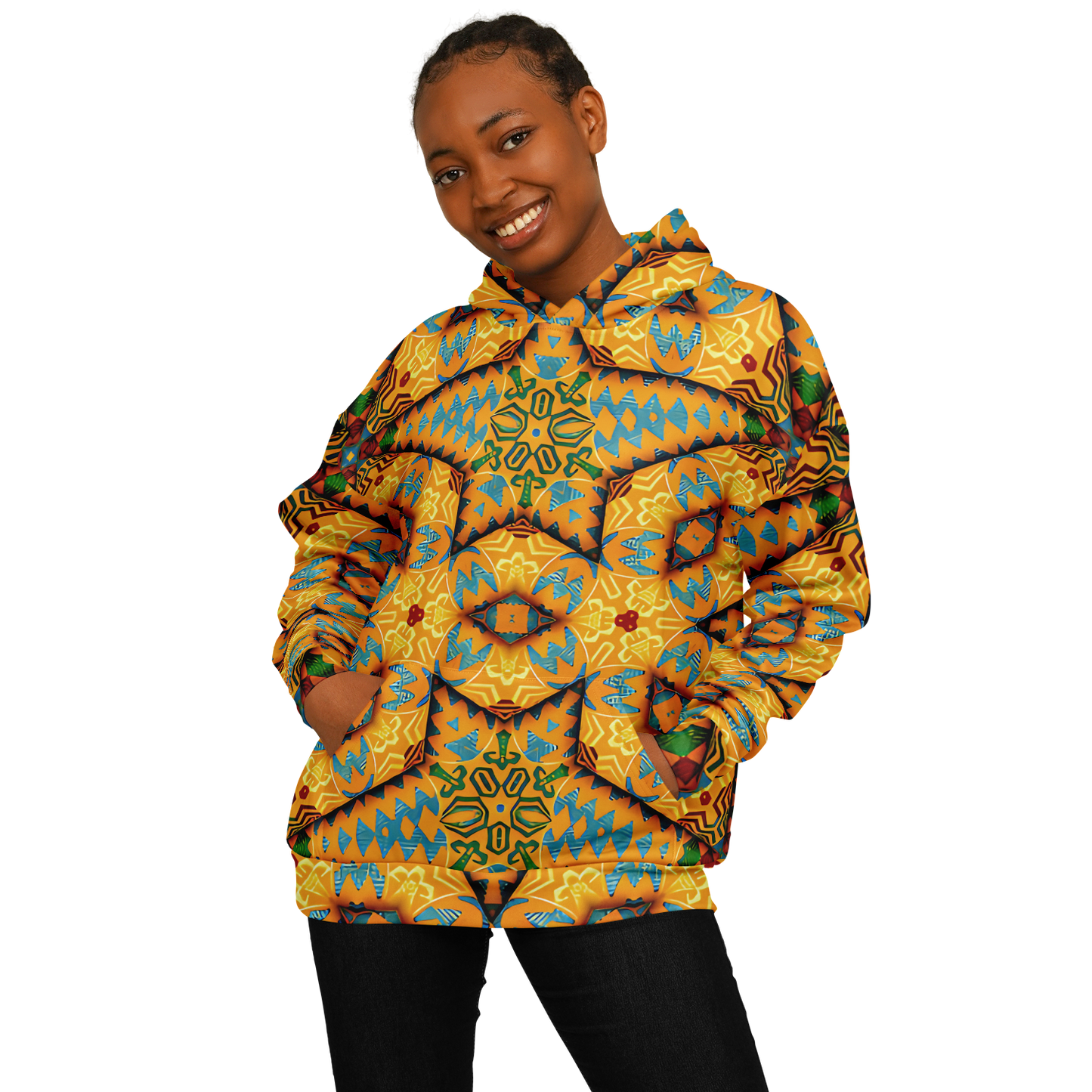 Women's Golden Geometric Mosaic Pattern Heavyweight Oversized Hoodie