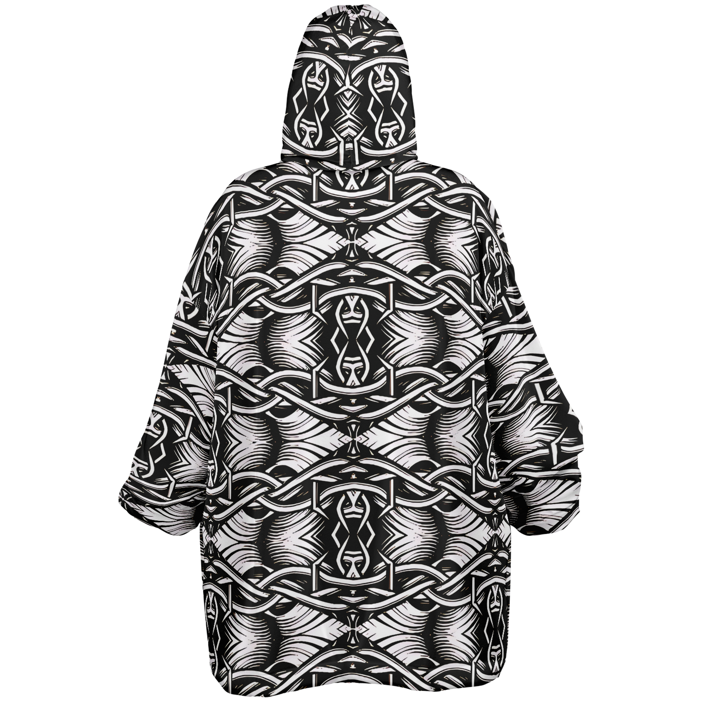 Women’s Black Intricate Silver Chain Tattoo Pattern High Snug Hoodie