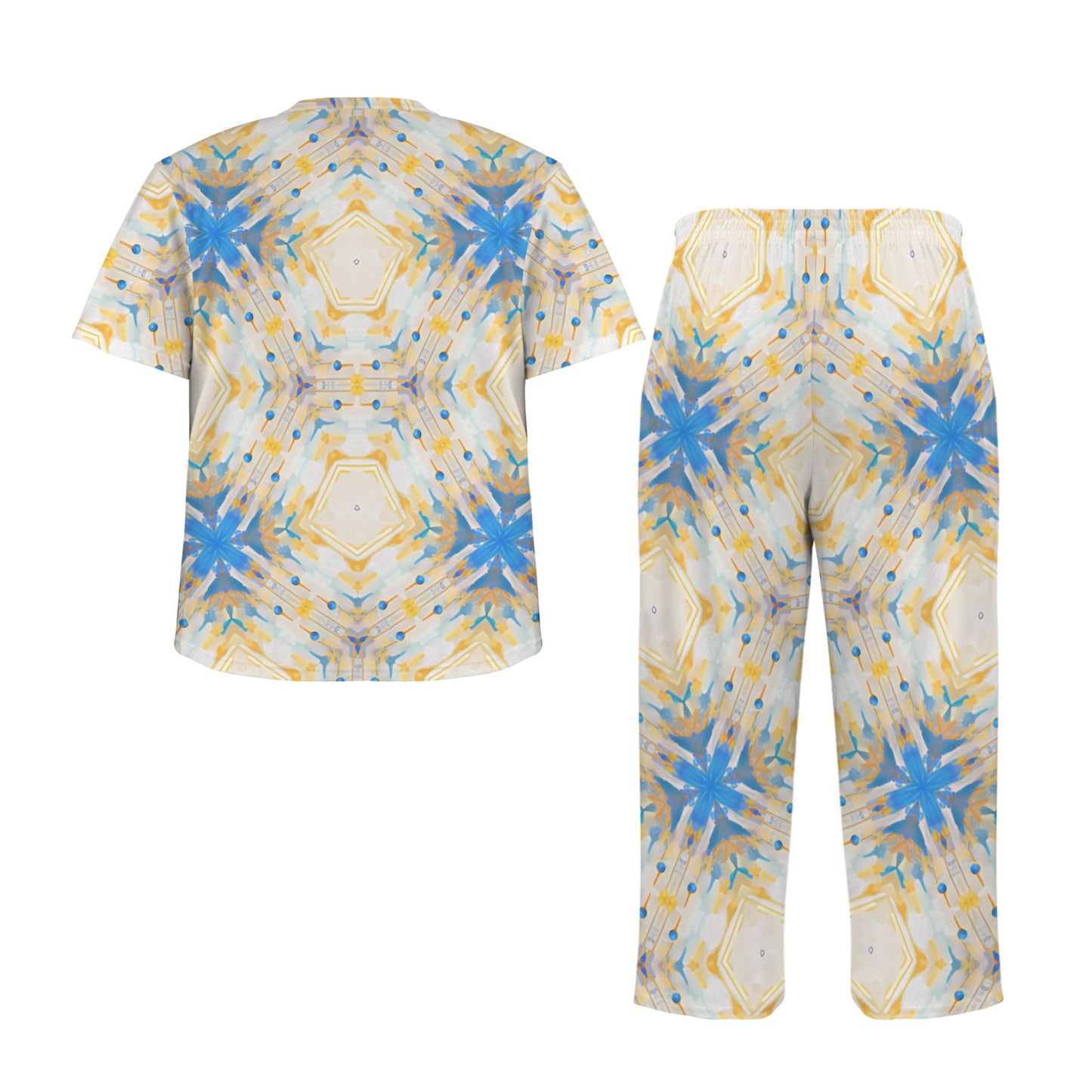 Men's Kaleidoscope Sunburst Pattern All-Over Print Crew Neck Pajama Set