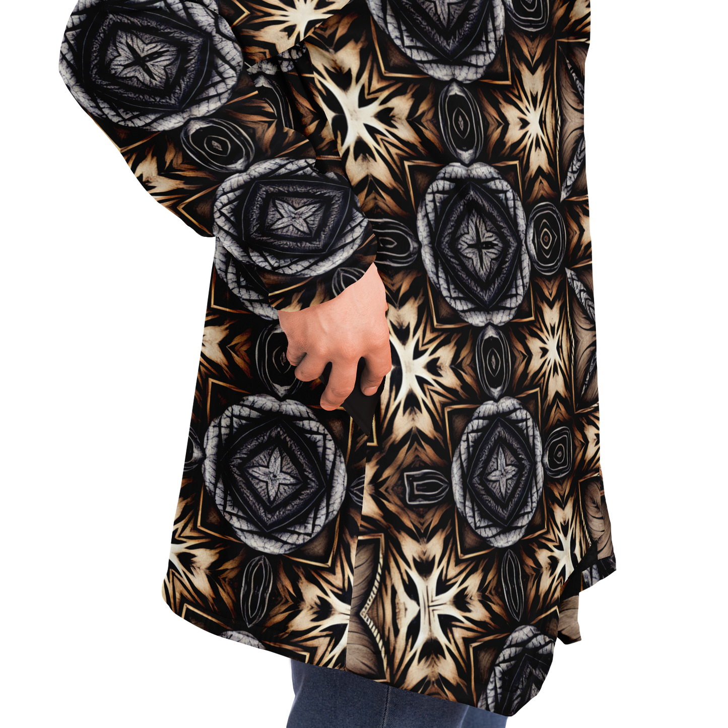 Men's Geometric Kaleidoscope Brown Pattern All Over Print Microfleece Cloak
