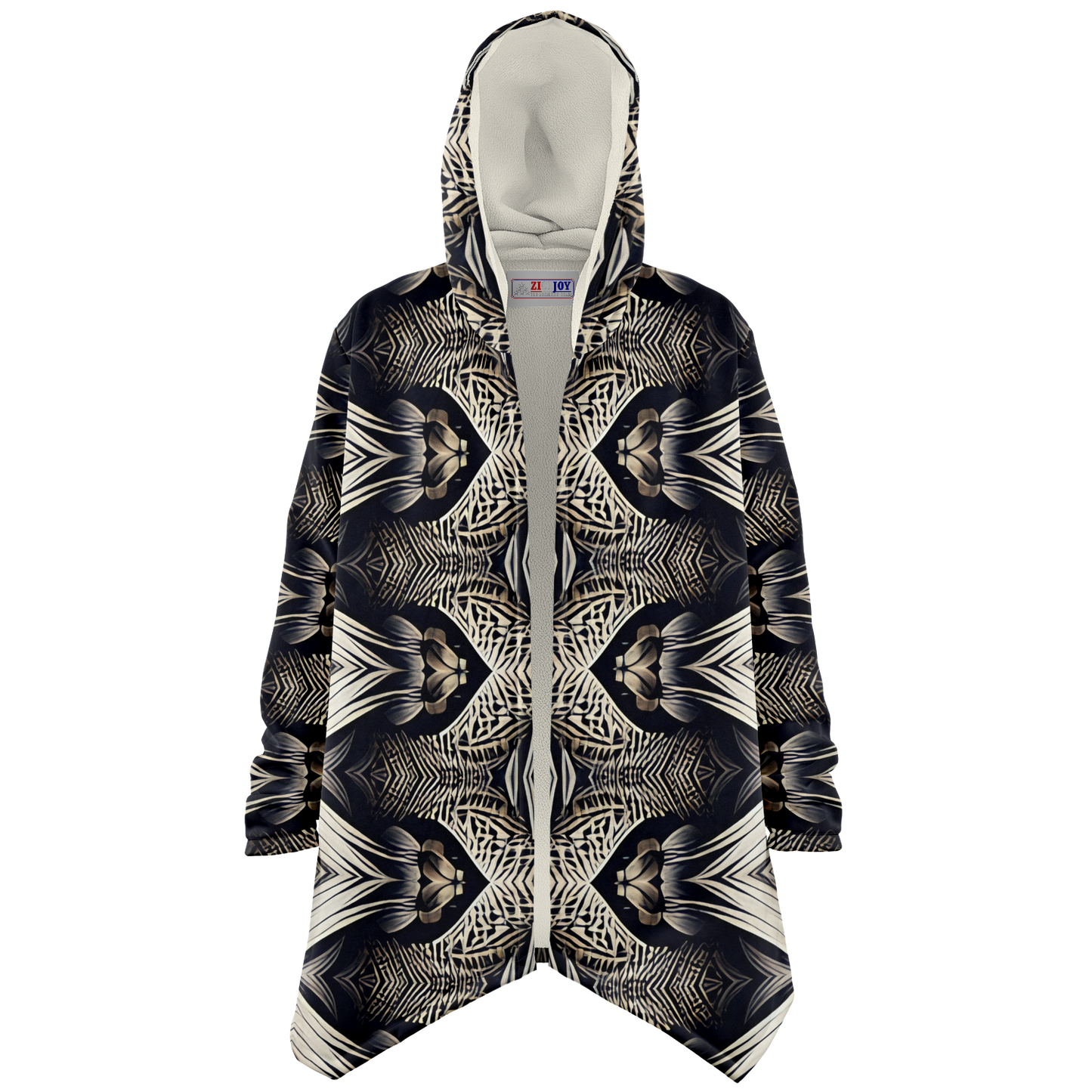 Women's Monochrome Geometric Kaleidoscope Pattern All Over Print Microfleece Cloak