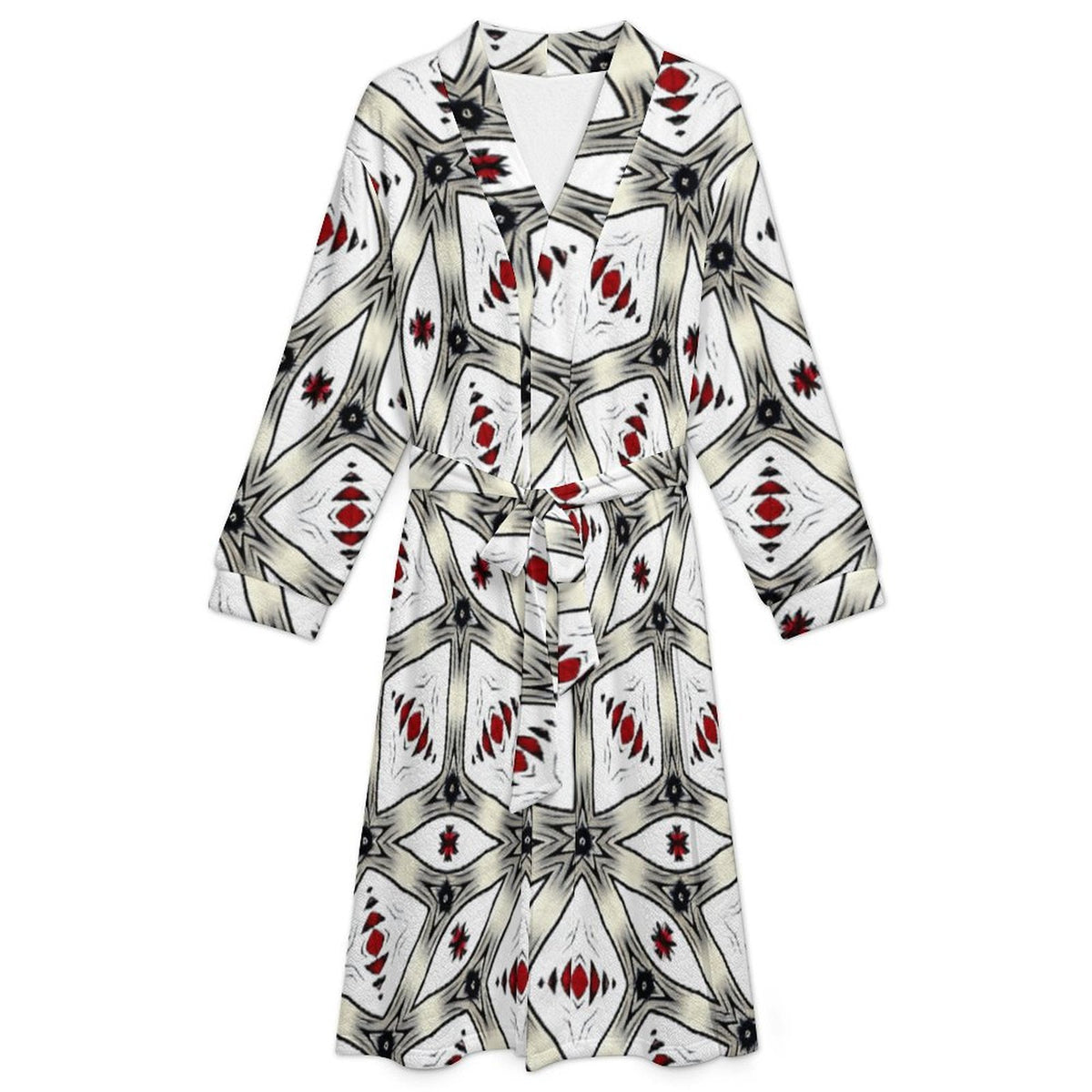 Men's Red & Gray Mosaic Pattern Design All-Over Print Flannel Adult Lounge Robe