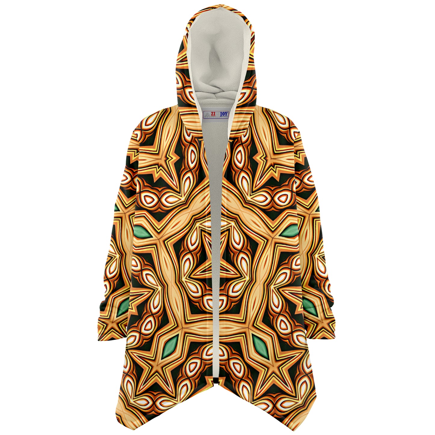 Women's Retro Geometric Brown & Teal Pattern Microfleece Cloak