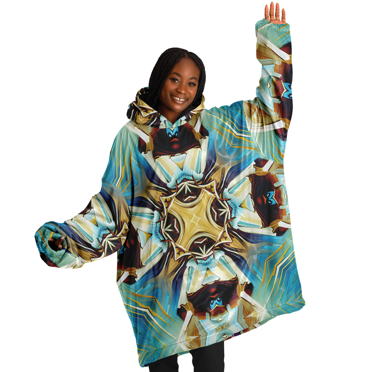 Women's Abstract Teal & Gold Pattern All Over Print Snug Hoodie