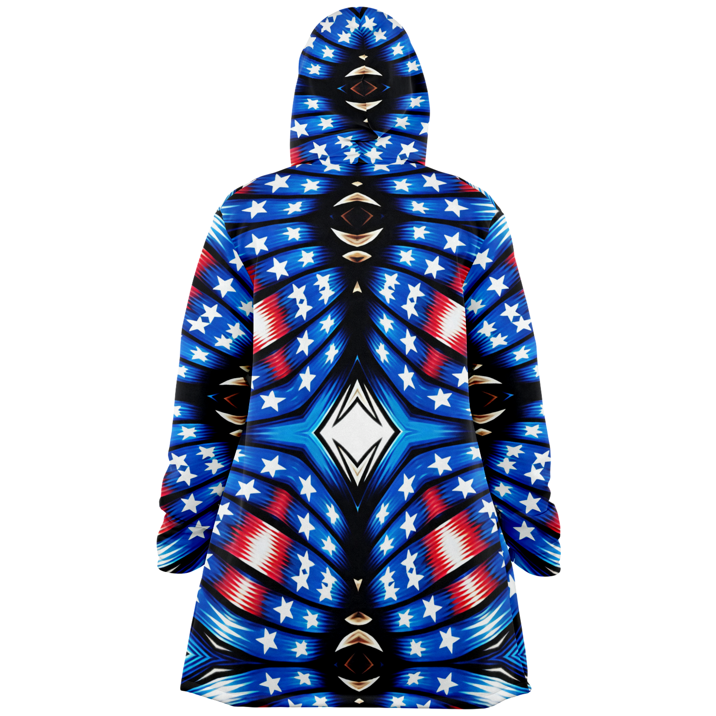 Women's Red White Blue Geometric Pattern All-Over Print Microfleece Cloak