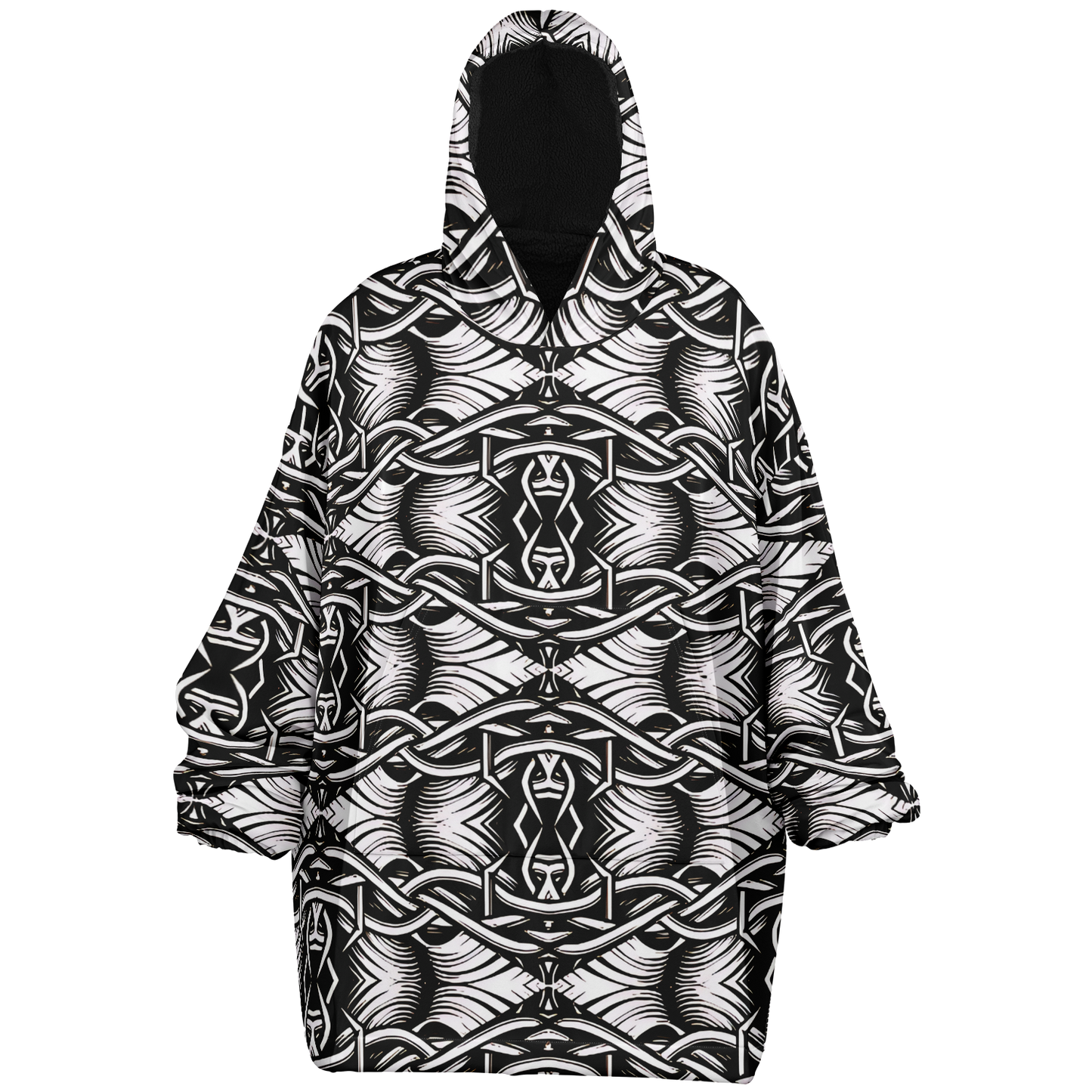 Men’s Black Intricate Silver Chain Tattoo Pattern High Snug Hoodie