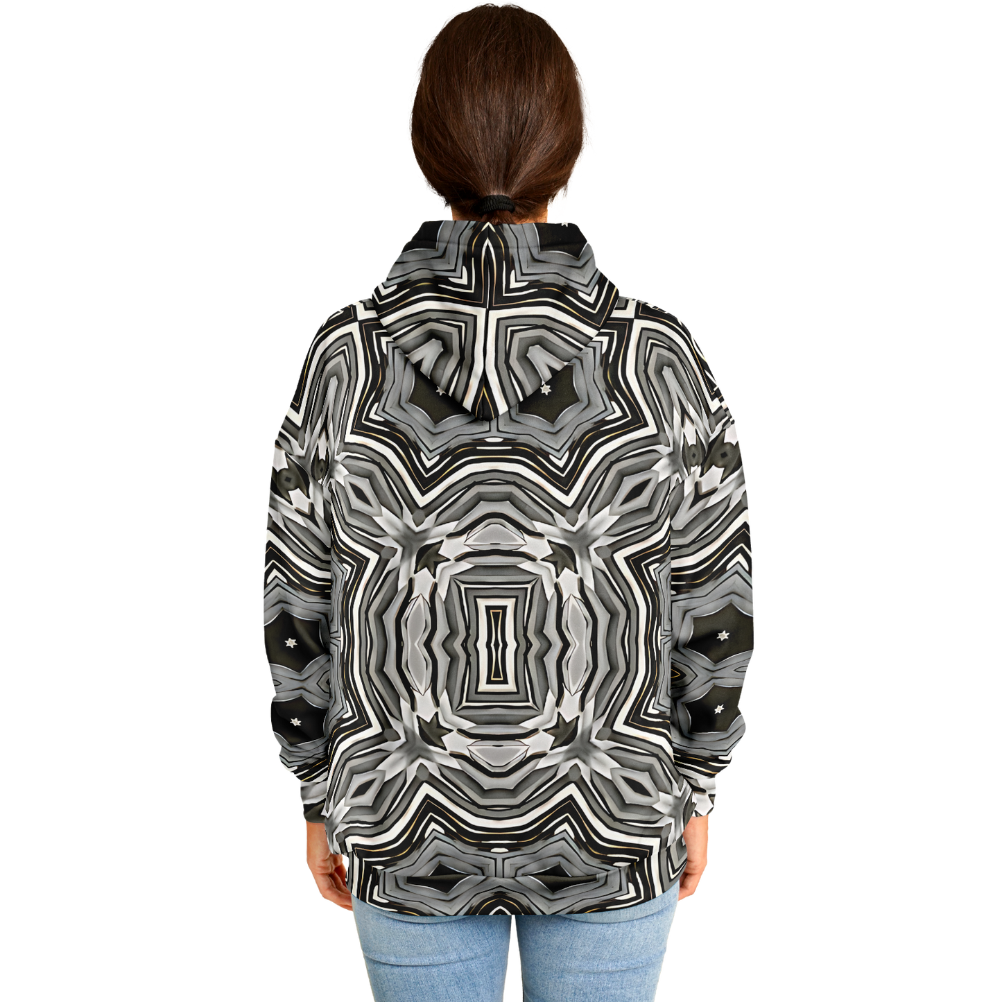 Women's Monochrome Kaleidoscope Pattern Heavyweight Oversized Hoodie
