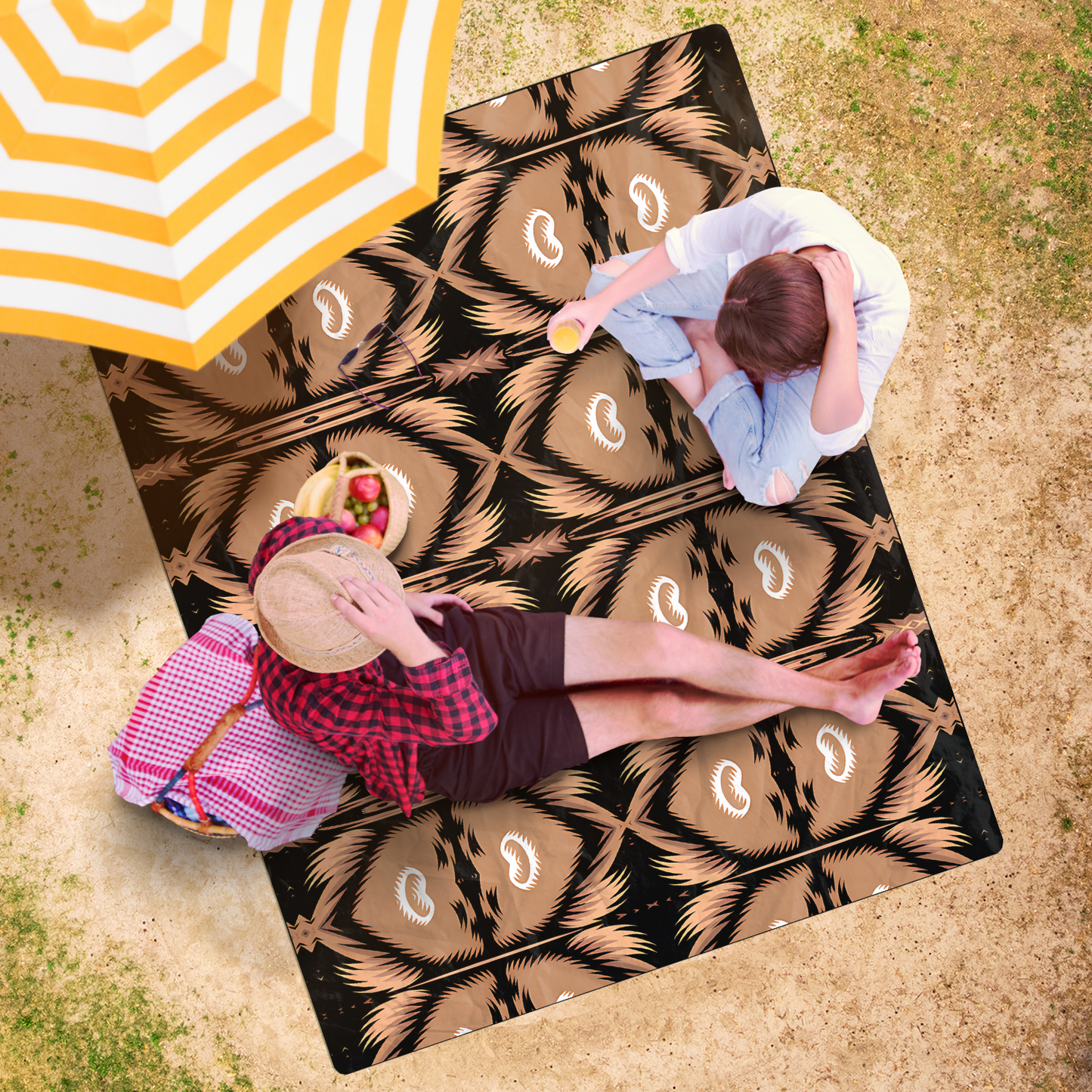 Brown Geometric Pattern All-Over Print Freeform Beach Towel