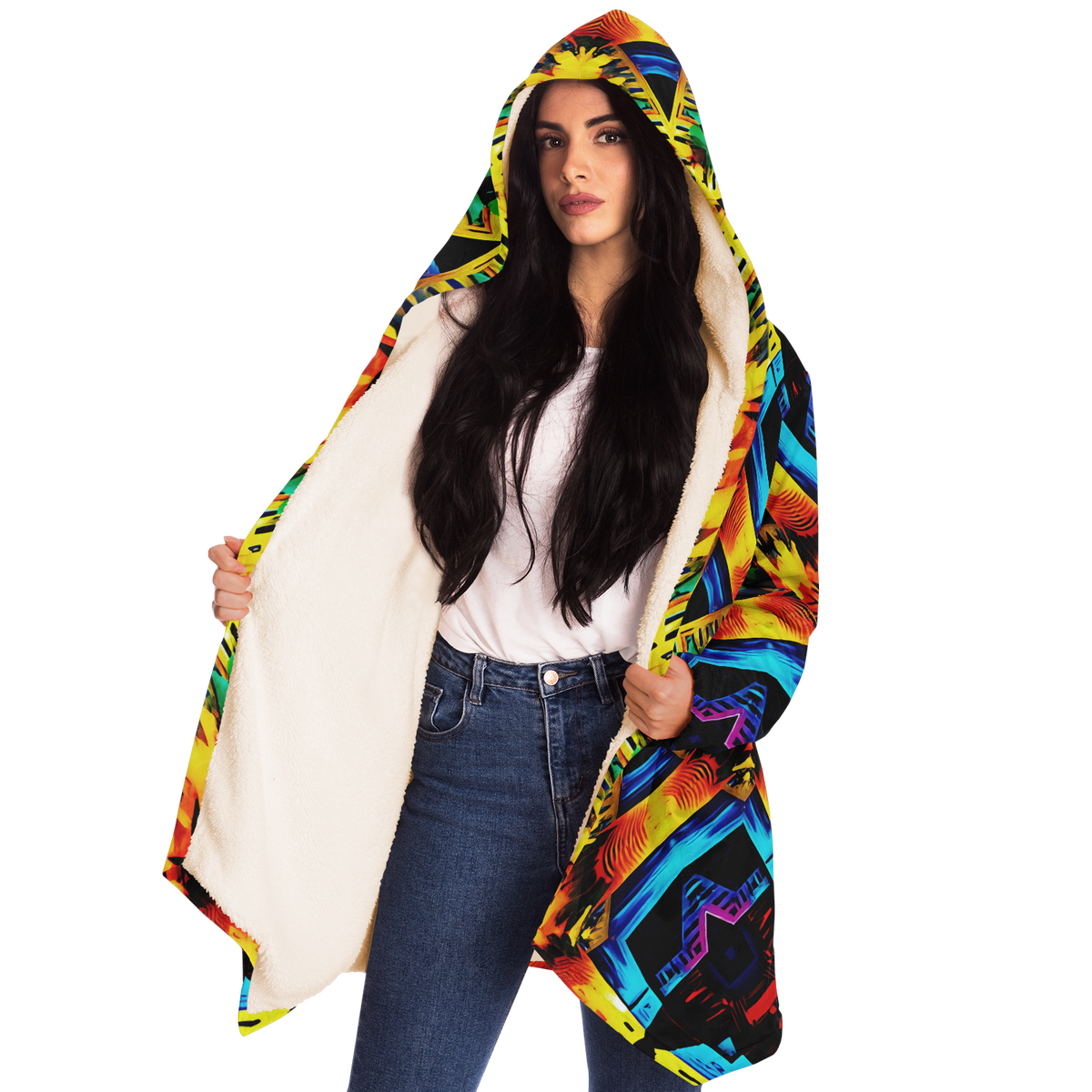 Women's Vibrant Kaleidoscope Tribal Pattern Design All Over Print Microfleece Cloak