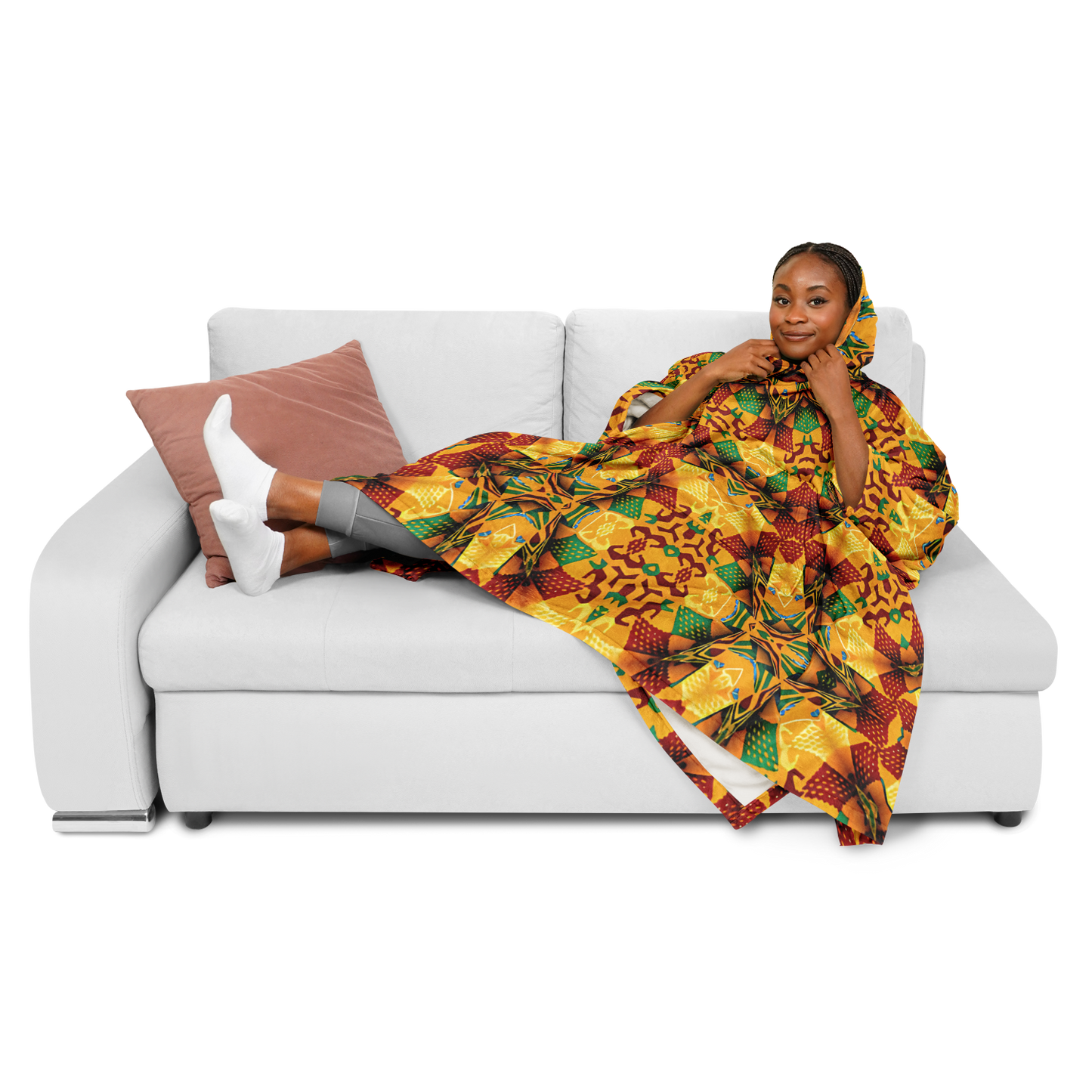 Women's Autumn Kaleidoscope Floral Pattern Flannel Blanket Poncho