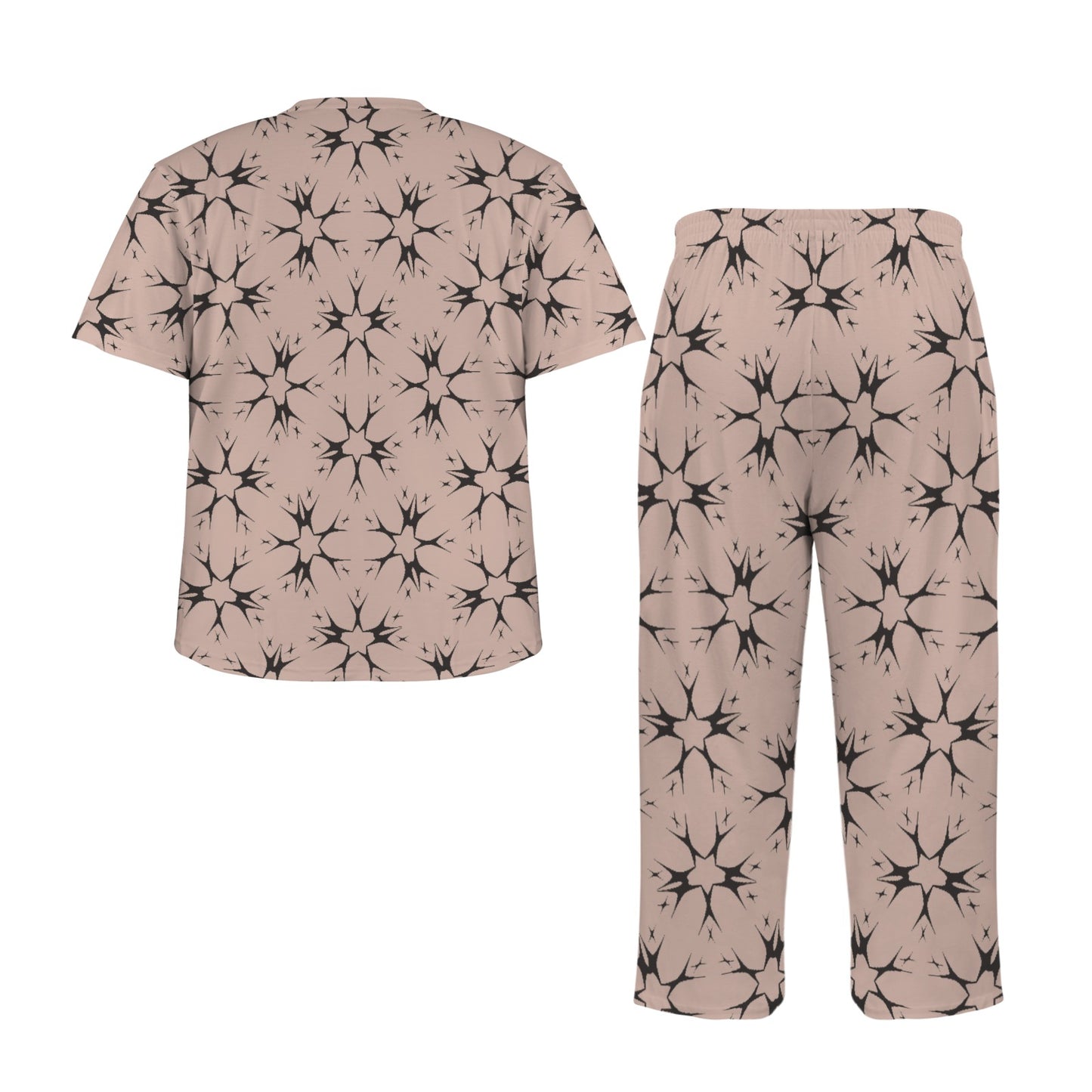 Men's Blush Pink Kaleidoscope Pattern All Over Print Crew Neck Pajama Set
