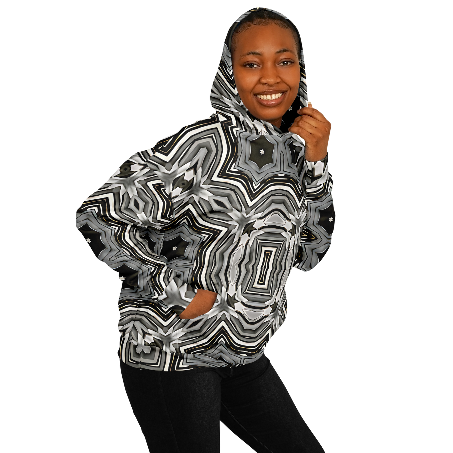 Women's Monochrome Kaleidoscope Pattern Heavyweight Oversized Hoodie