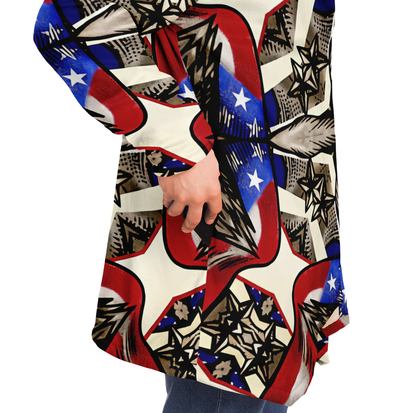 Men's Patriotic Star Kaleidoscope Pattern All-Over Print Microfleece Cloak