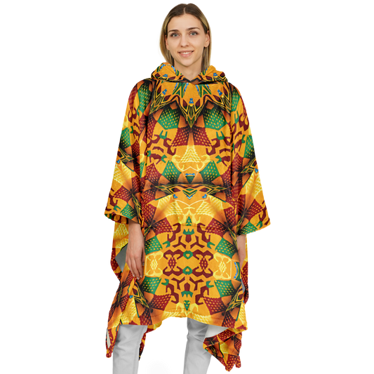 Women's Autumn Kaleidoscope Floral Pattern Flannel Blanket Poncho