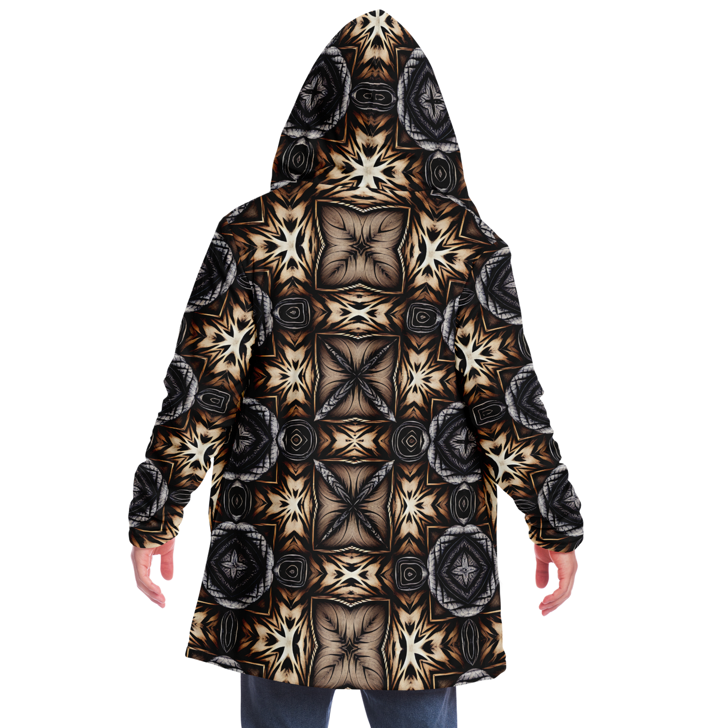 Men's Geometric Kaleidoscope Brown Pattern All Over Print Microfleece Cloak