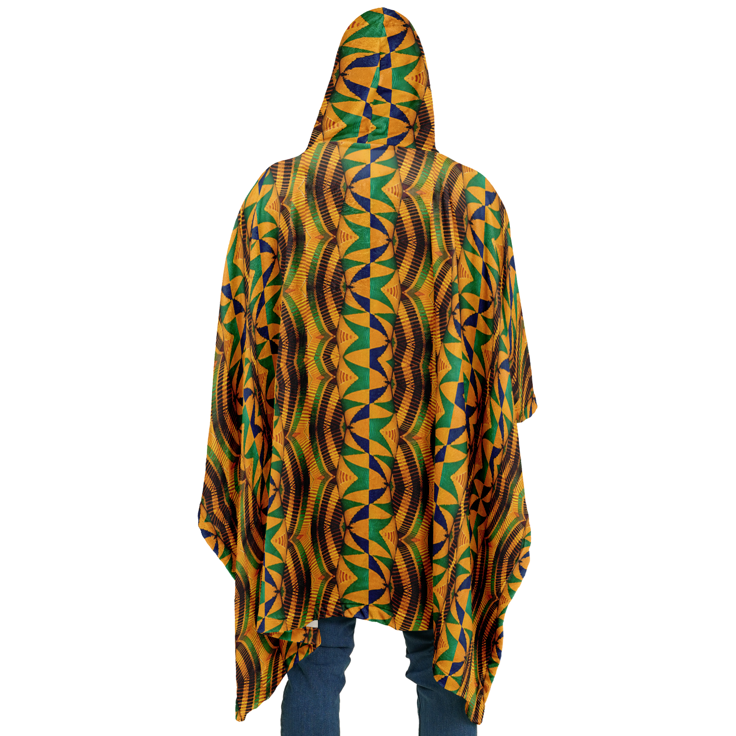 Men's African Kente Geometric Pattern All-Over Print Flannel Blanket Poncho
