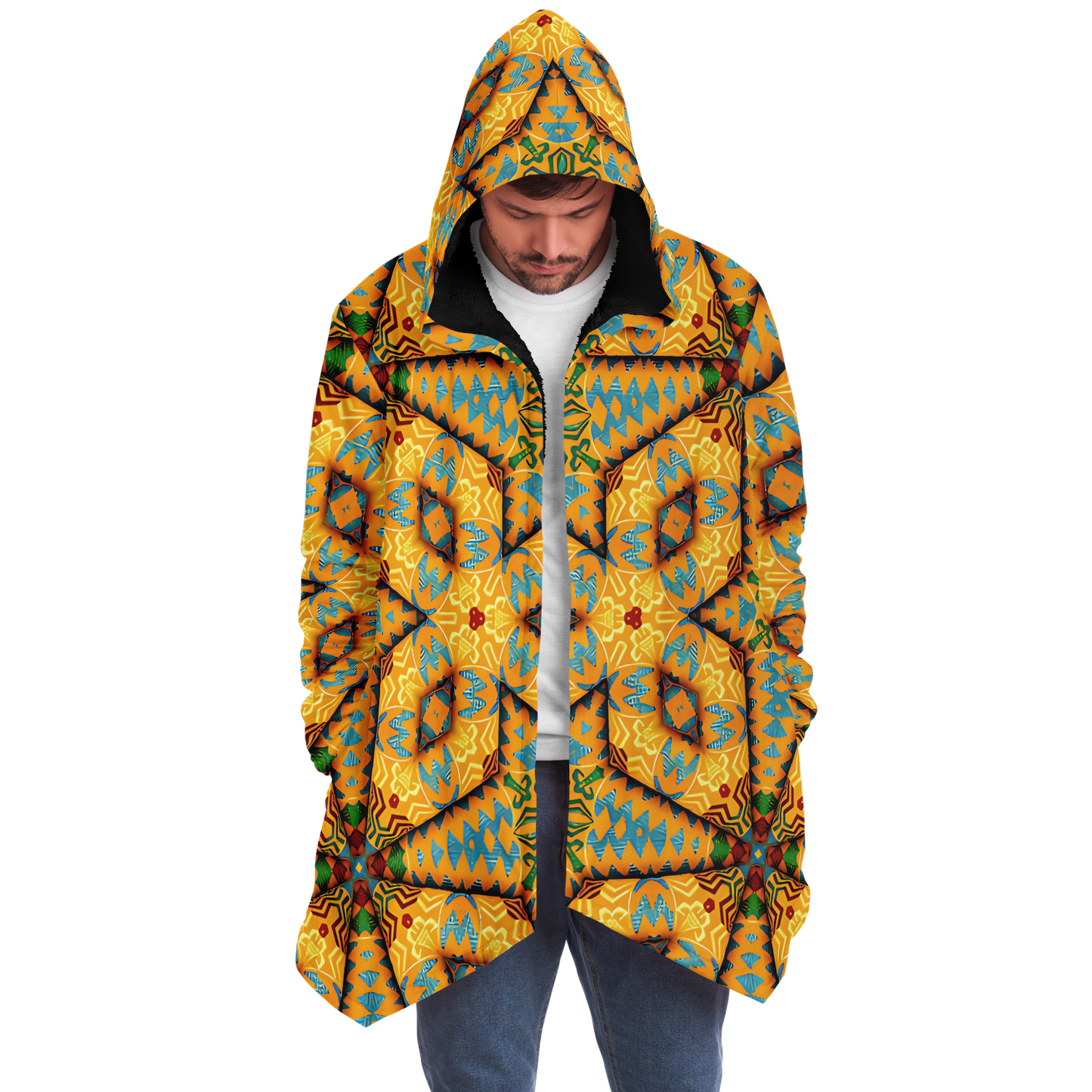 Men's Golden Geometric Mosaic Pattern Microfleece Cloak