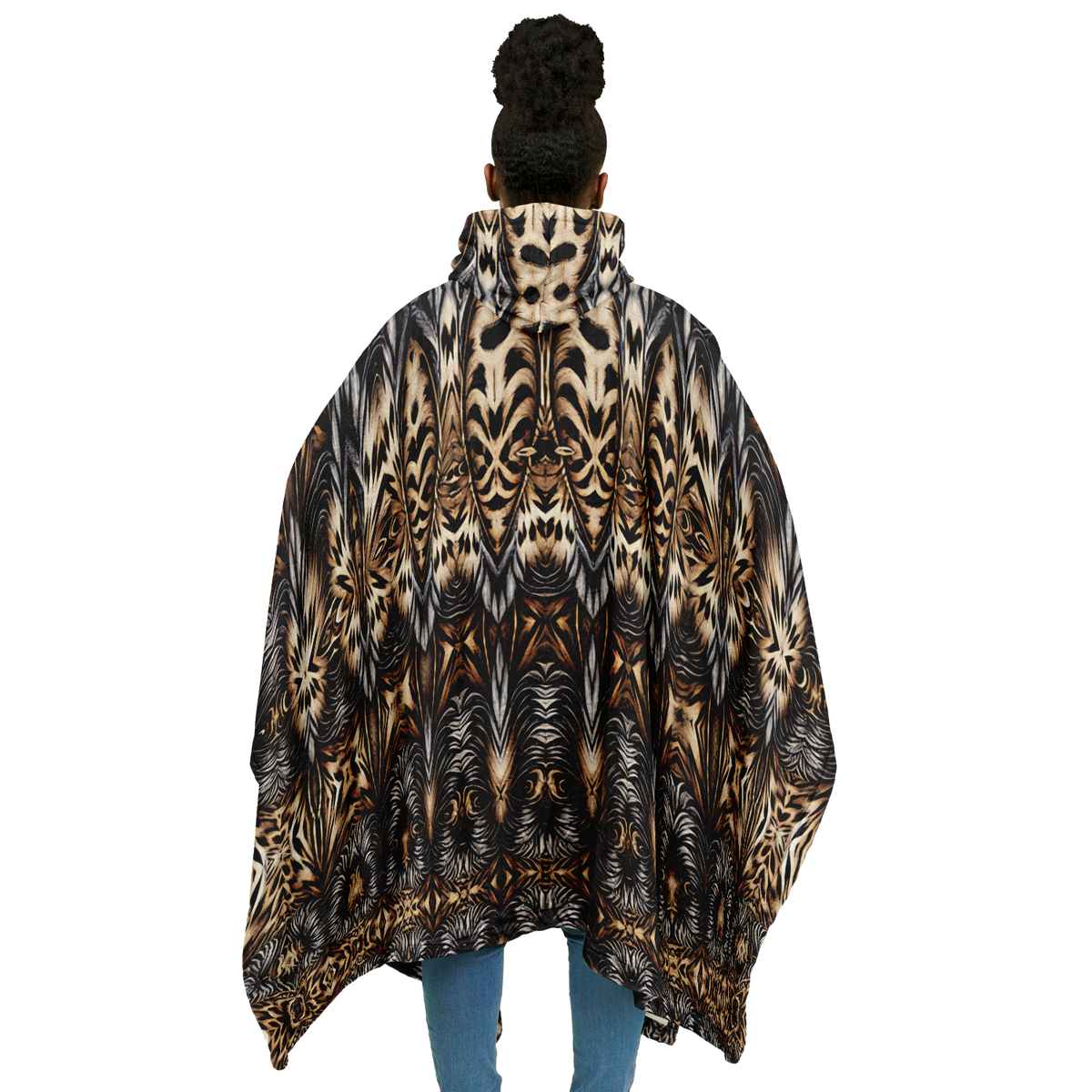 Women's Leopard Trendy Geometric Pattern All-Over Print Flannel Blanket Poncho