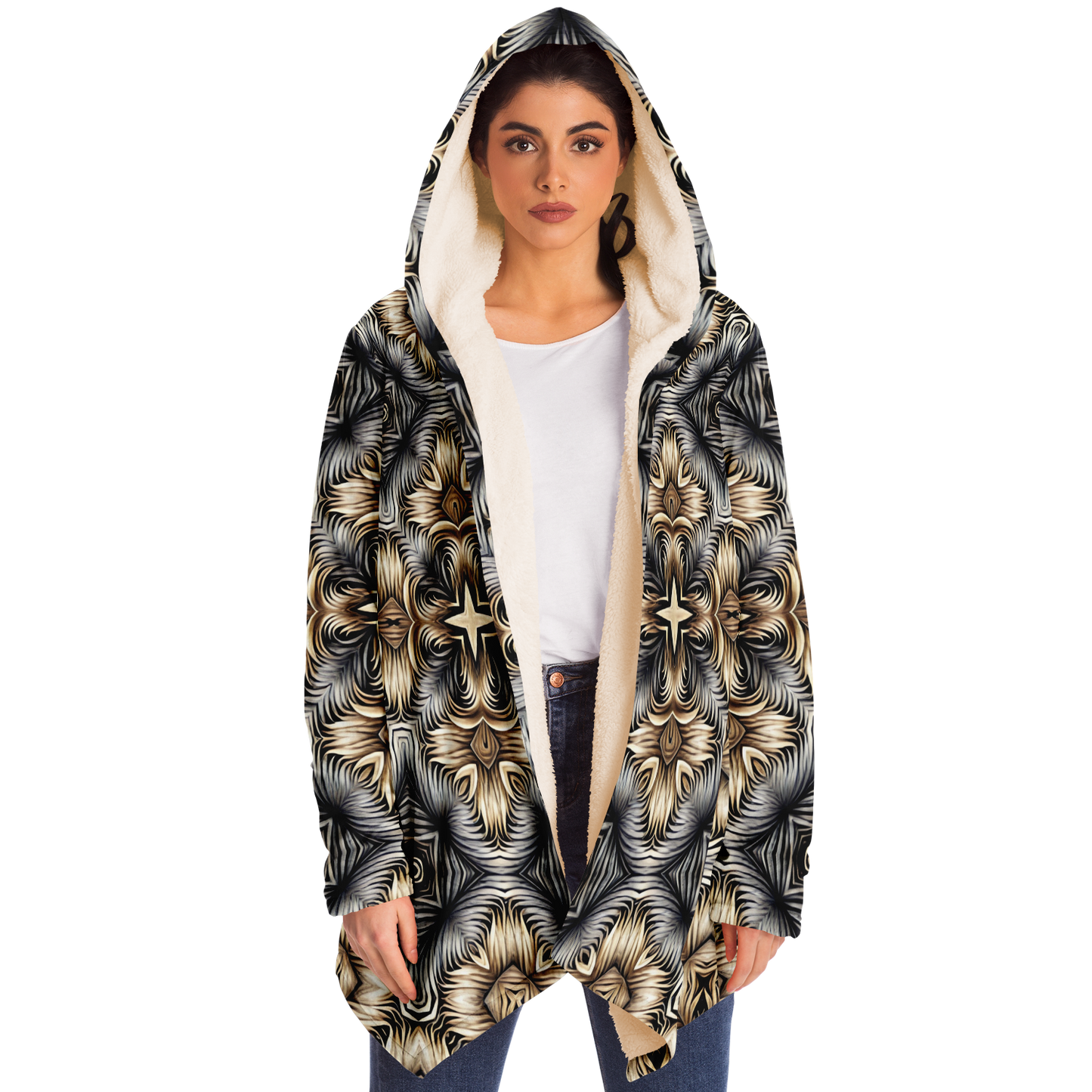 Women's Neutral Geometric Floral Pattern All Over print Microfleece Cloak