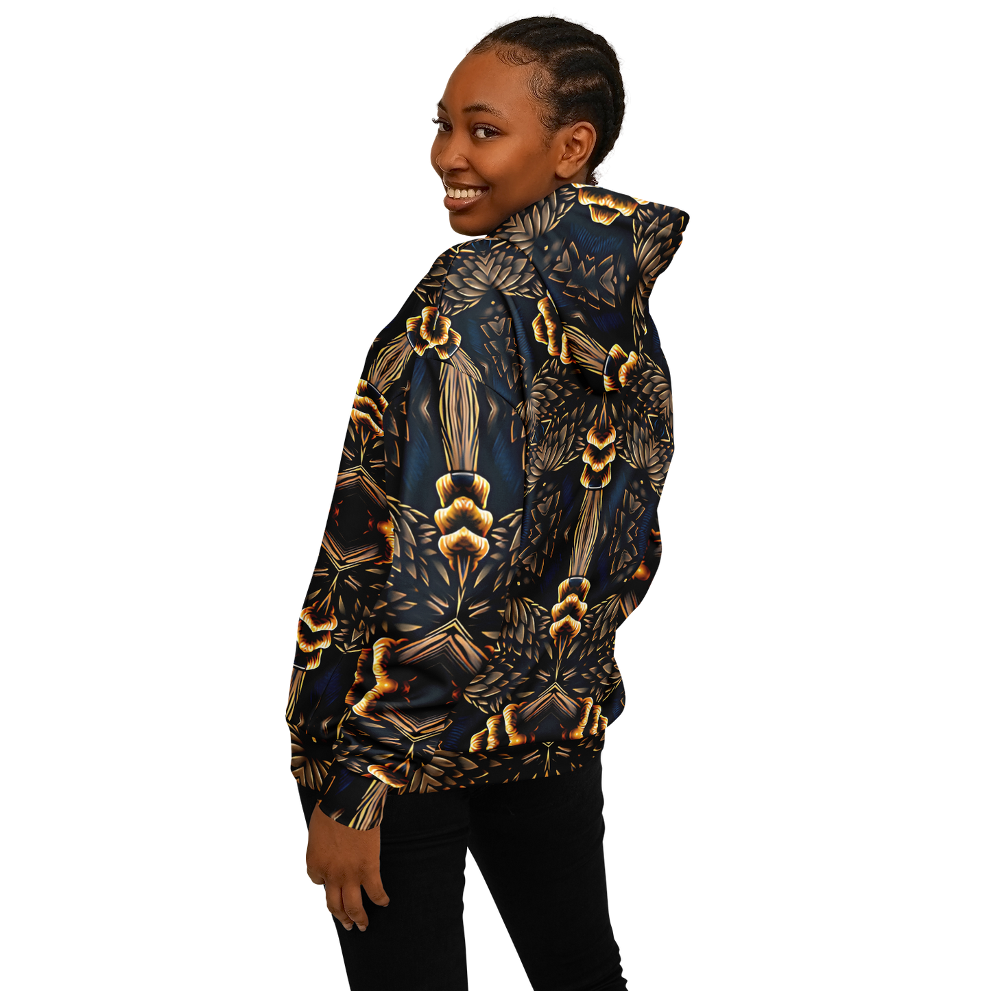 Women's Geometric Gold & Black Pattern Heavyweight Oversized Hoodie