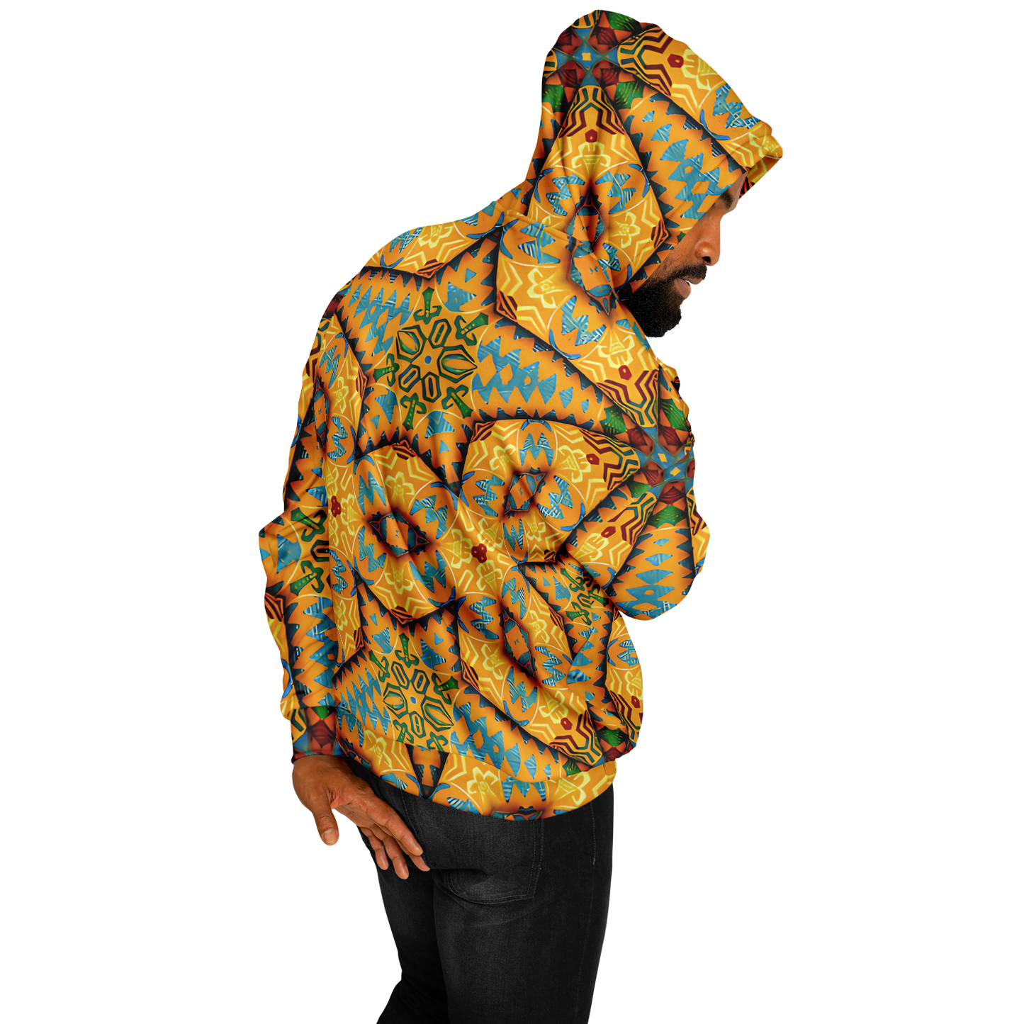 Men's Golden Geometric Mosaic Pattern Heavyweight Oversized Hoodie