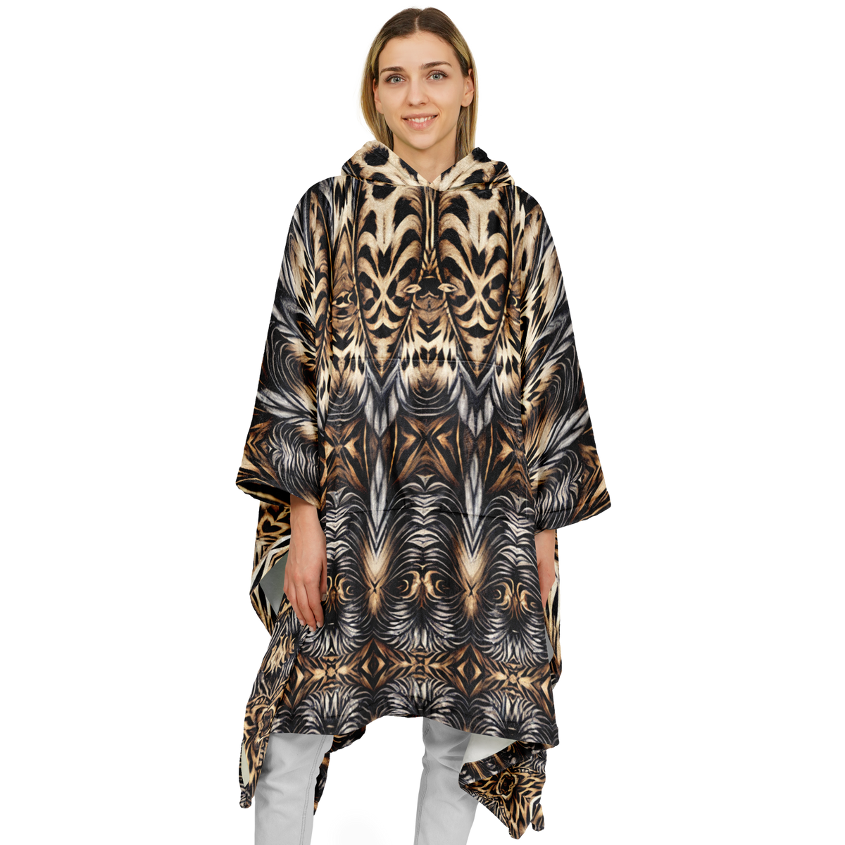 Women's Leopard Trendy Geometric Pattern All-Over Print Flannel Blanket Poncho