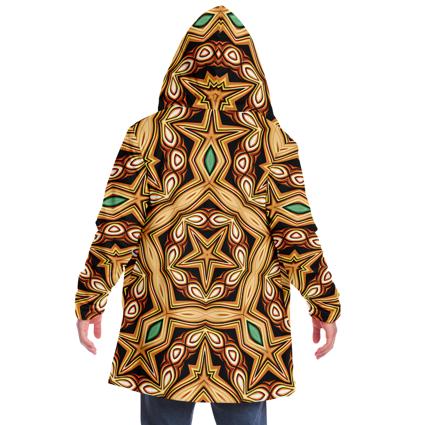 Men's Retro Geometric Brown & Teal Pattern Microfleece Cloak