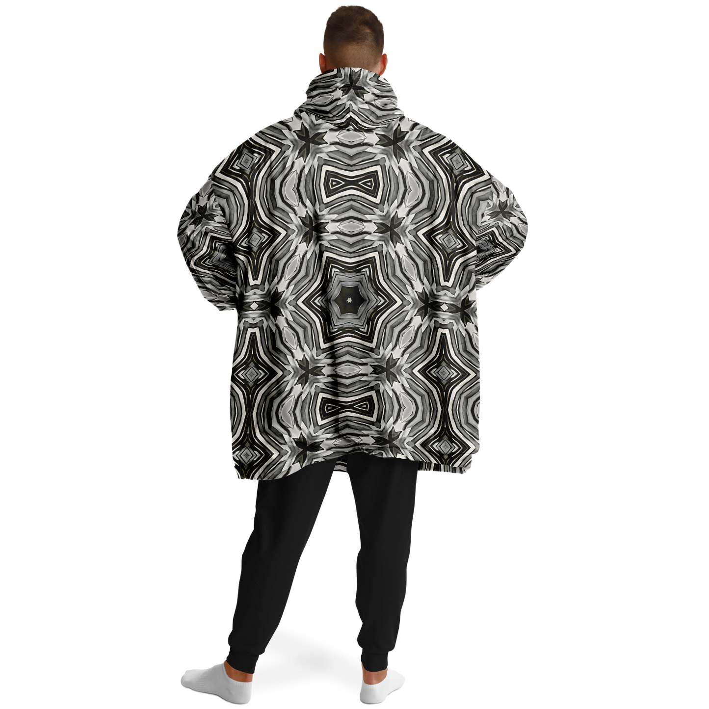 Men's Monochrome Kaleidoscope Pattern Snug Hoodie