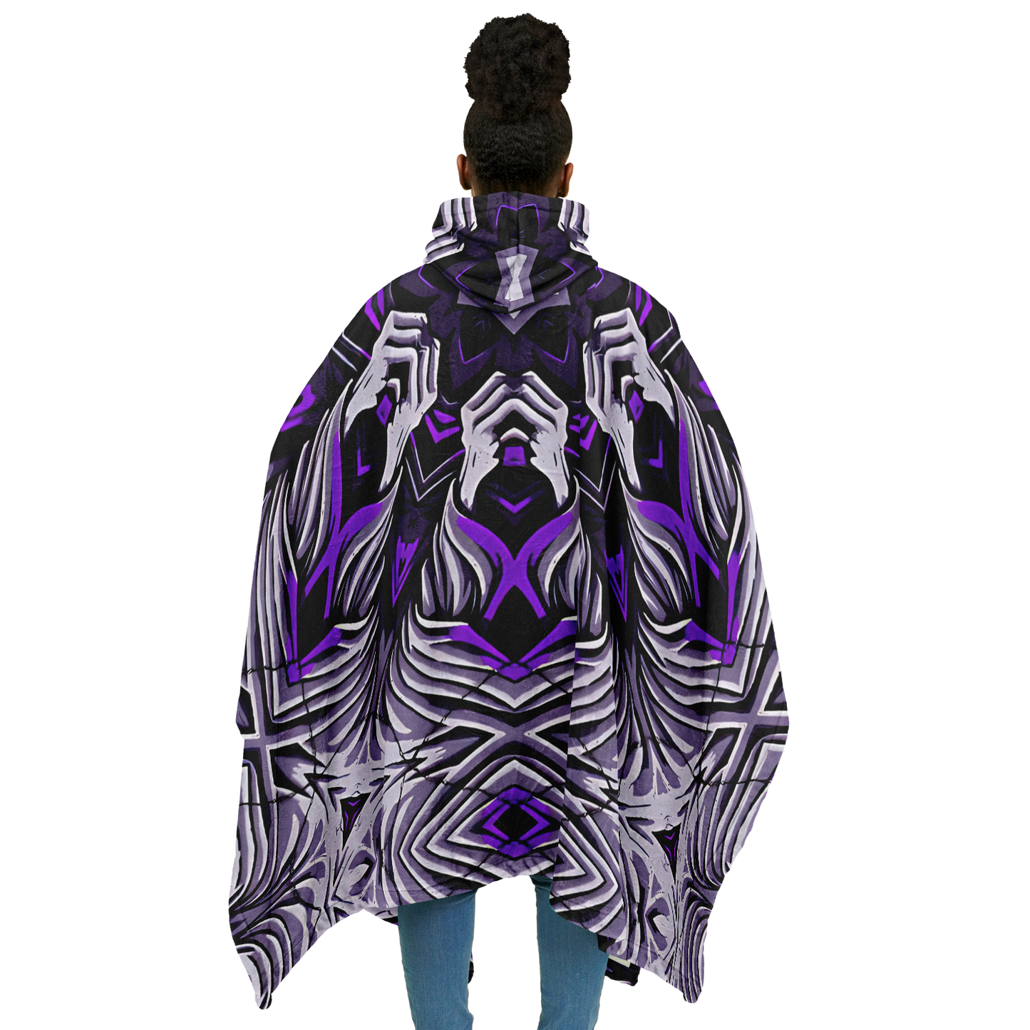 Women's Kaleidoscope Purple Pattern Flannel Blanket Poncho