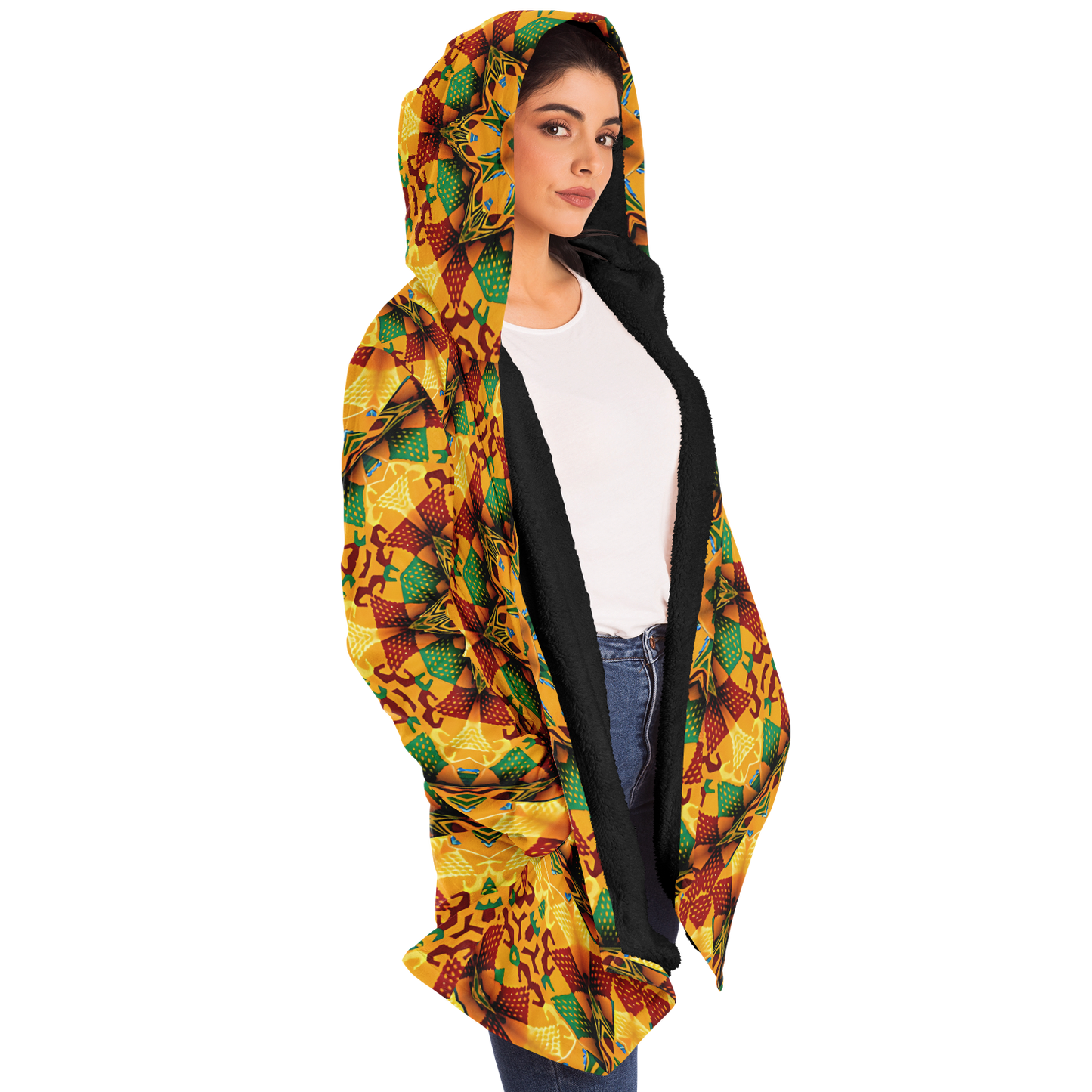 Women's Autumn Kaleidoscope Floral Pattern Microfleece Cloak