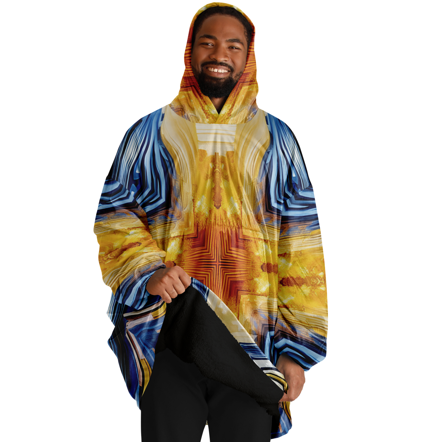 Men’s Bright Orange & Blue Abstract All Over Print Snug Hoodie