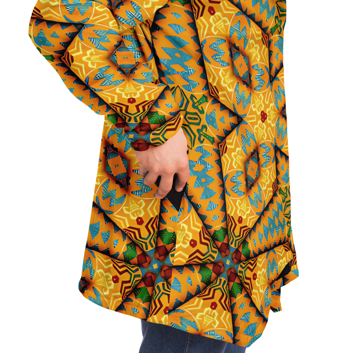 Men's Golden Geometric Mosaic Pattern Microfleece Cloak