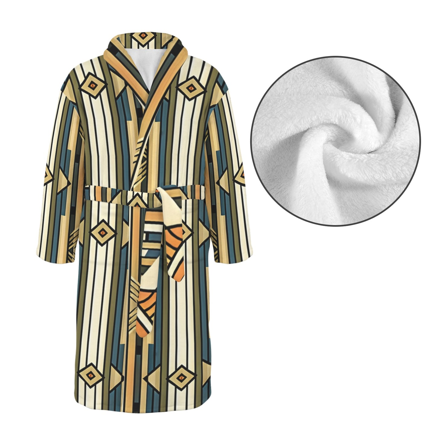 Men's Retro Geometric Tribal Pattern All-Over Print Men's Belted Sleep Robe