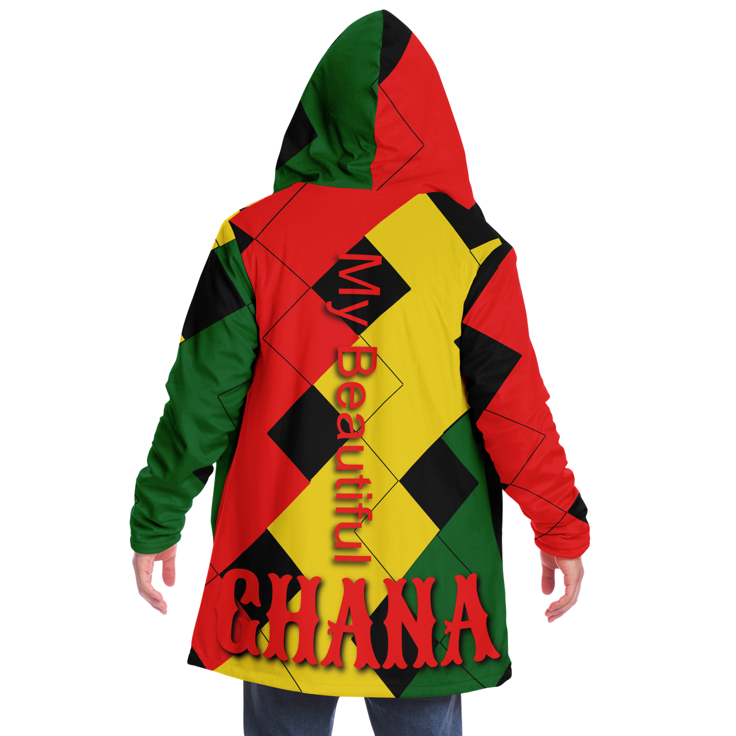 Men's Red Yellow Green and Black Stars Microfleece Cloak
