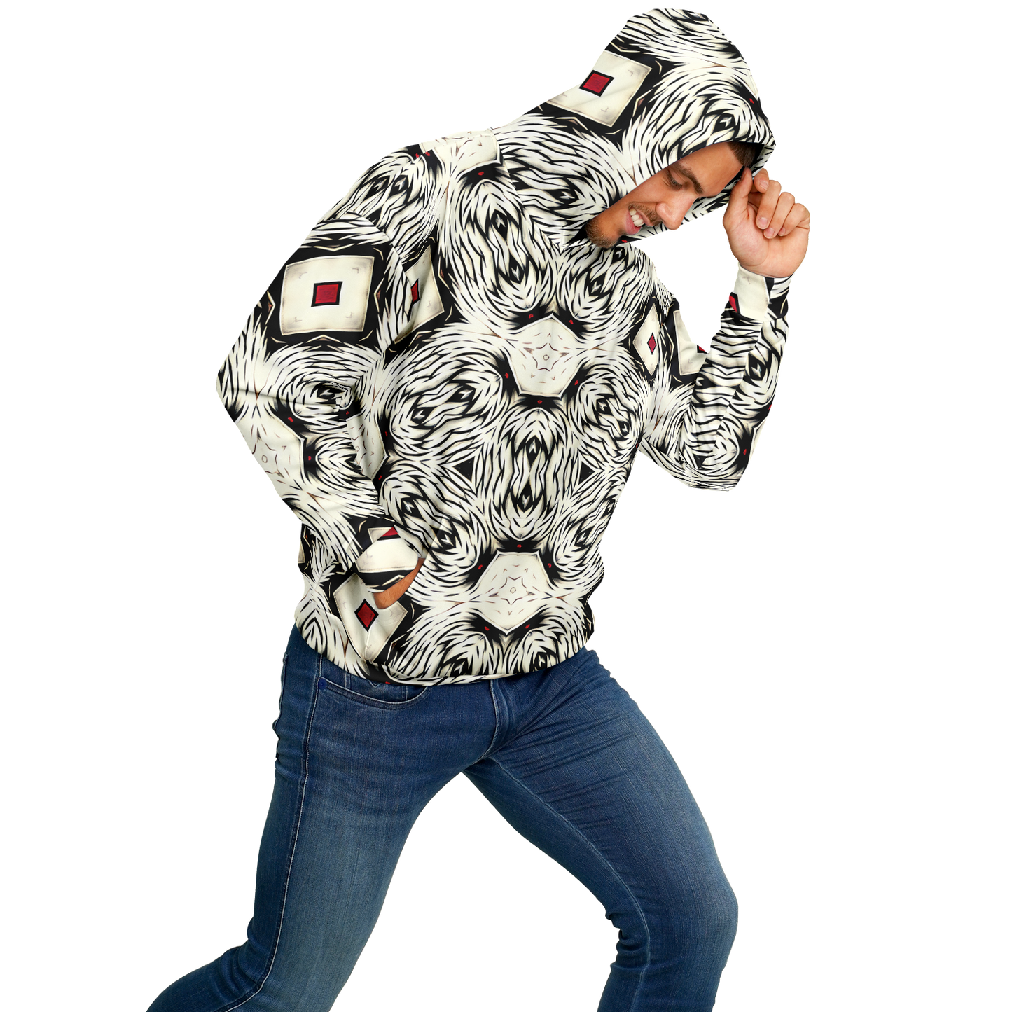 Men's Black & White Abstract Pattern All Over print Heavyweight Oversized Hoodie