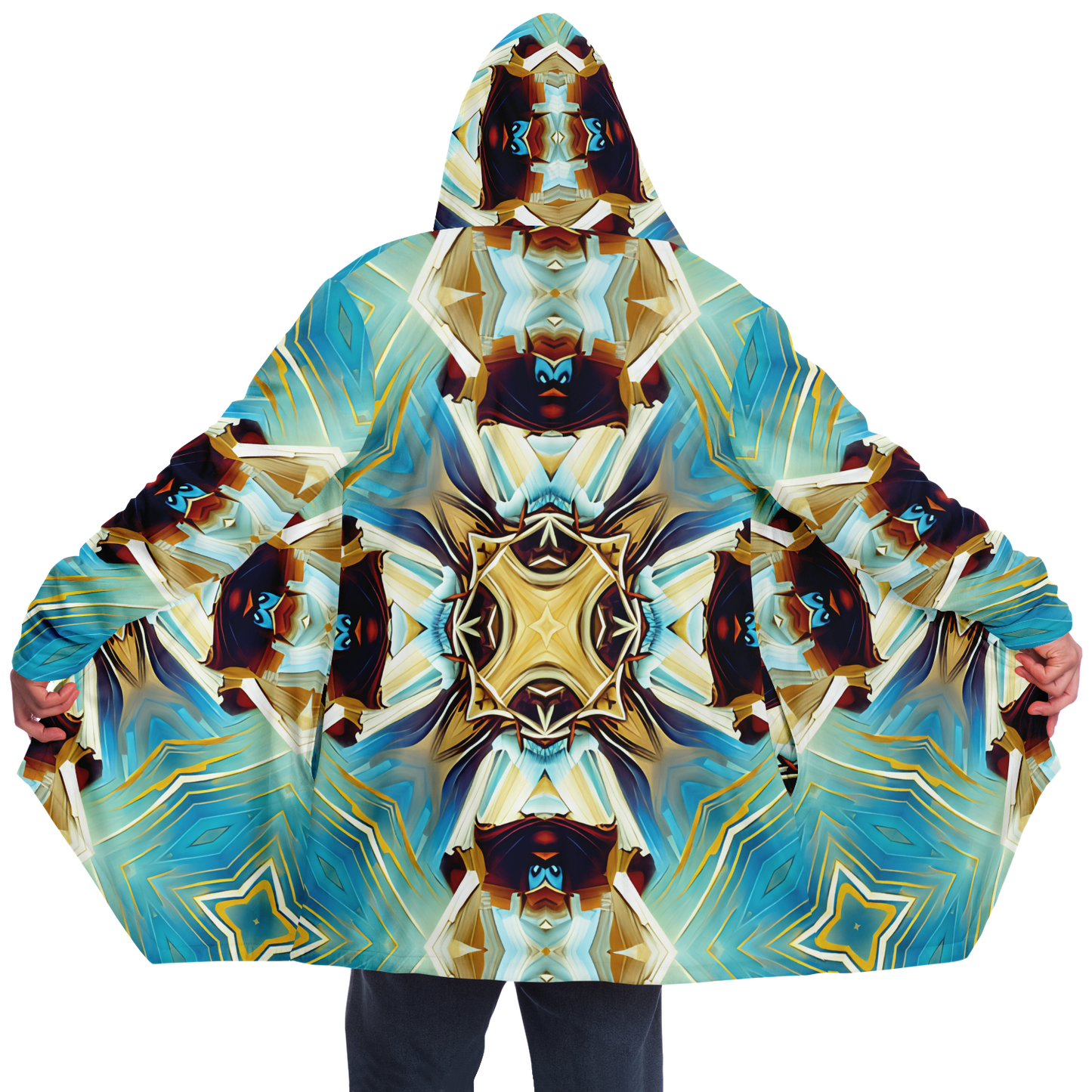 Men's Abstract Teal & Gold Pattern All Over Print Microfleece Cloak